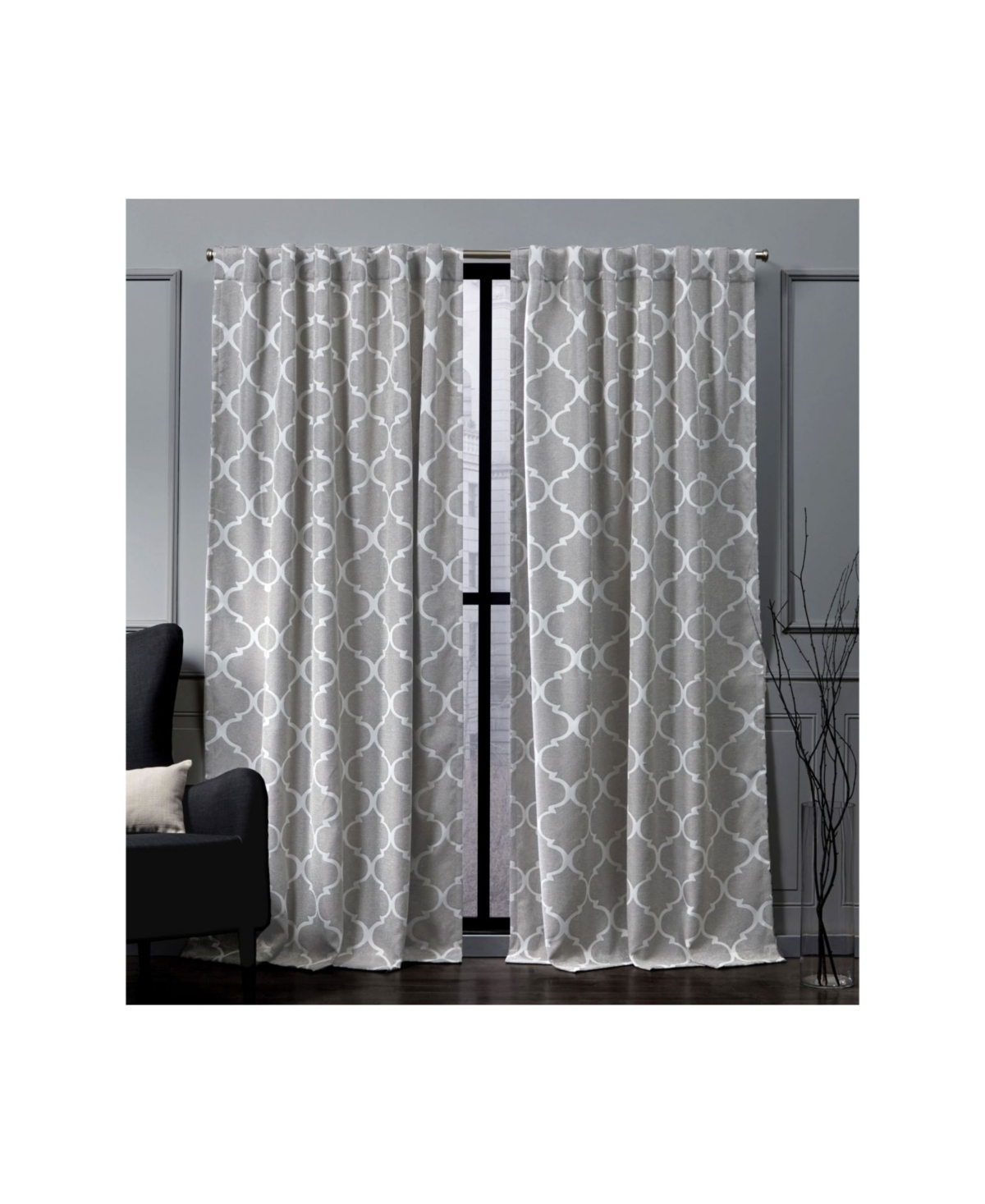 Treillage Woven Blackout Hidden Tab Top 52" X 96" Curtain Panel Pair - Medium Gre