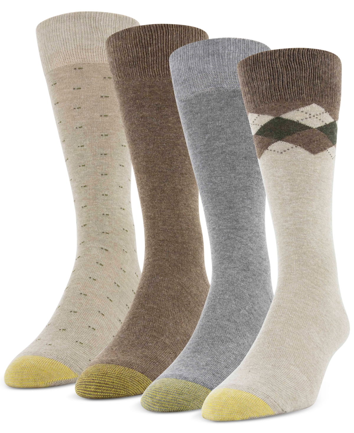 Men's 4-Pack Casual Argyle Crew Socks - Khaki Heather, Grey Heather, Taupe Heath