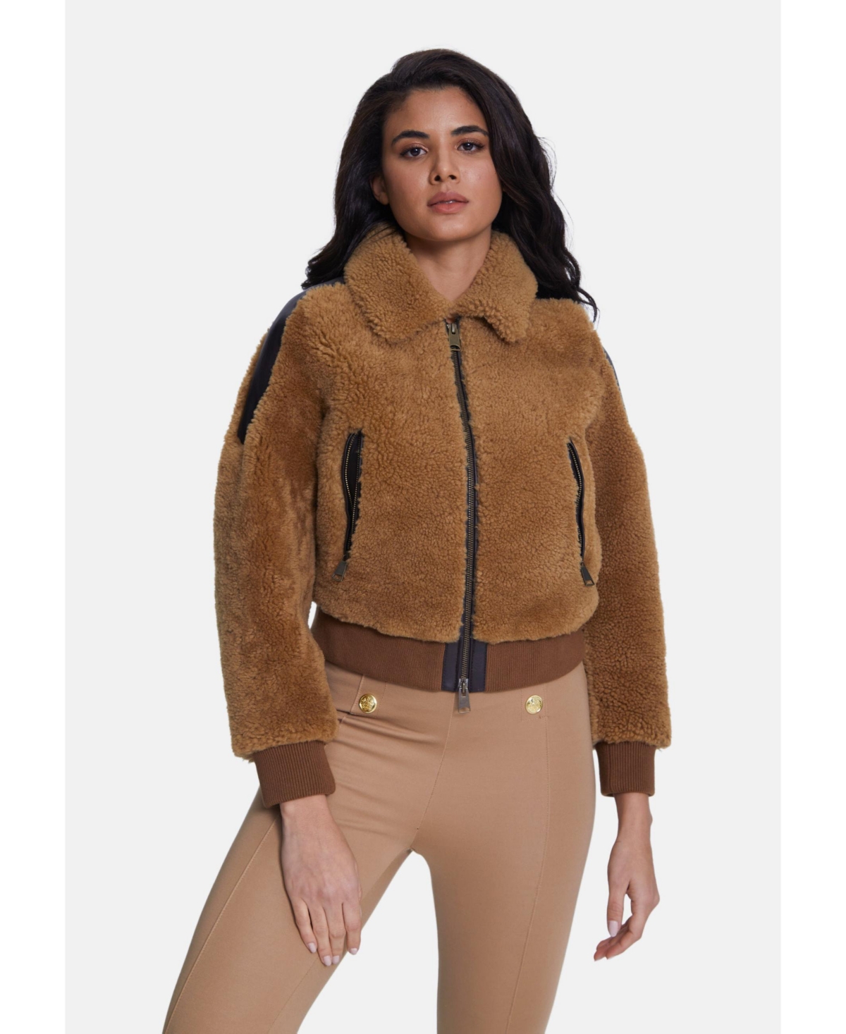 Women's Fashion Jacket, Silky Brown With Ginger Curly Wool - Brown