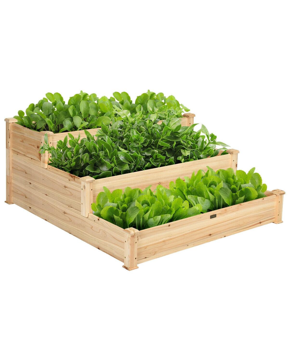 3 Tier Elevated Wooden Vegetable Garden Bed - Natural