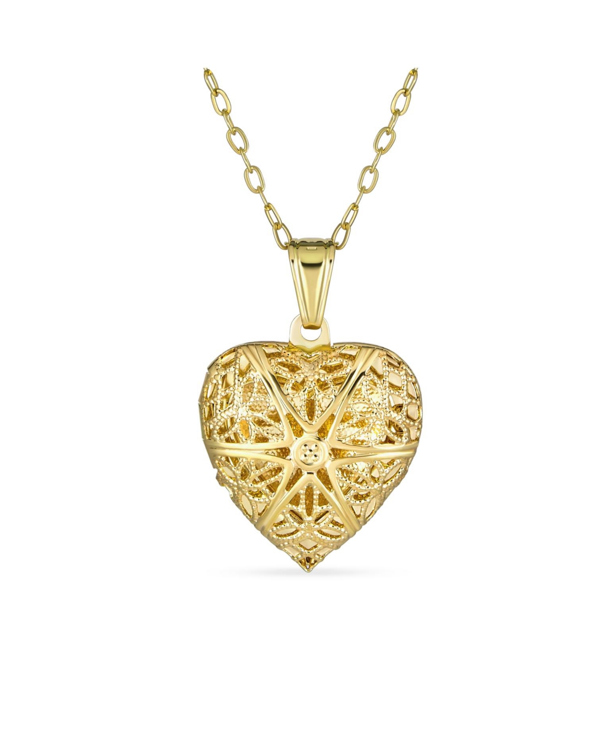 Filigree Star Heart Shape Aromatherapy Essential Oil Perfume Diffuser Locket Necklace 18K Gold Plated - Gold-tone