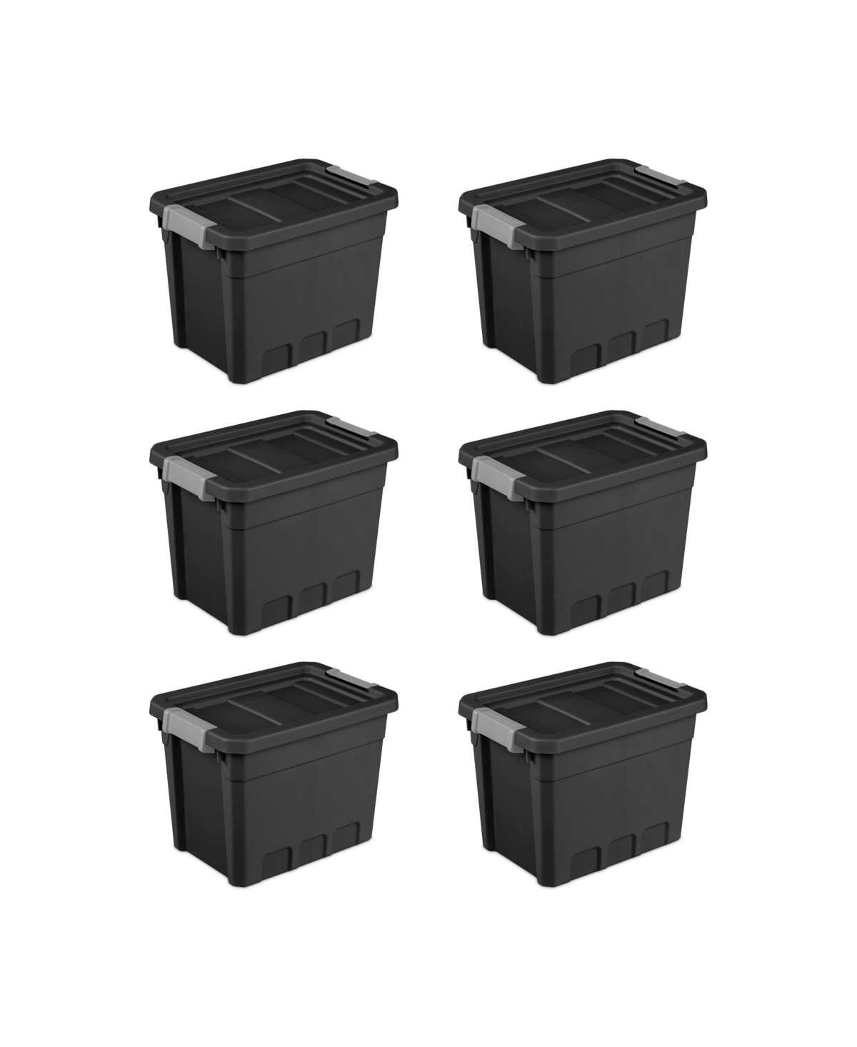 7.5 Gal Rugged Industrial Storage Totes w/ Latch Lids, Black (6 Pack) - Black