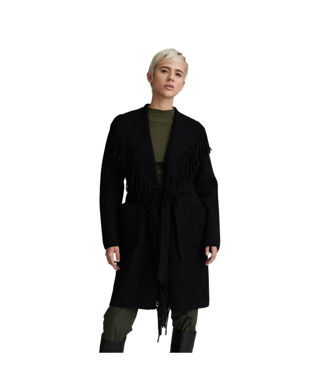 Women's Mink Eyelash Fringe Coatigan - Black