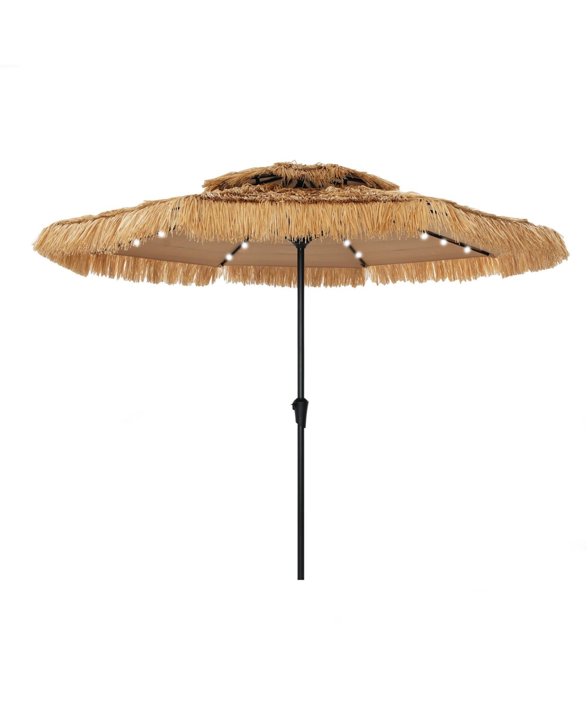 9 Ft. Outdoor Double Top Solar Light Hawaiian Style Thatch Umbrella - Brown