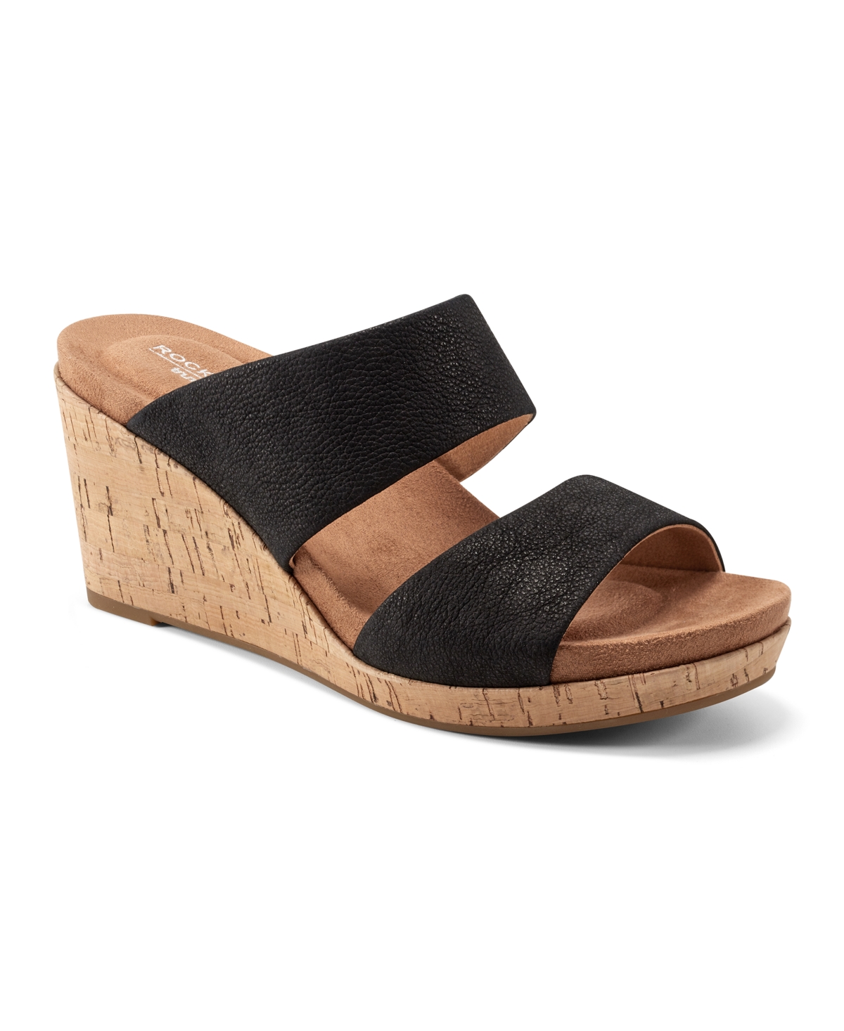 Rockport Briah Ii Slide Womens Wedge Open Toe Wedge Sandals In Black Leather