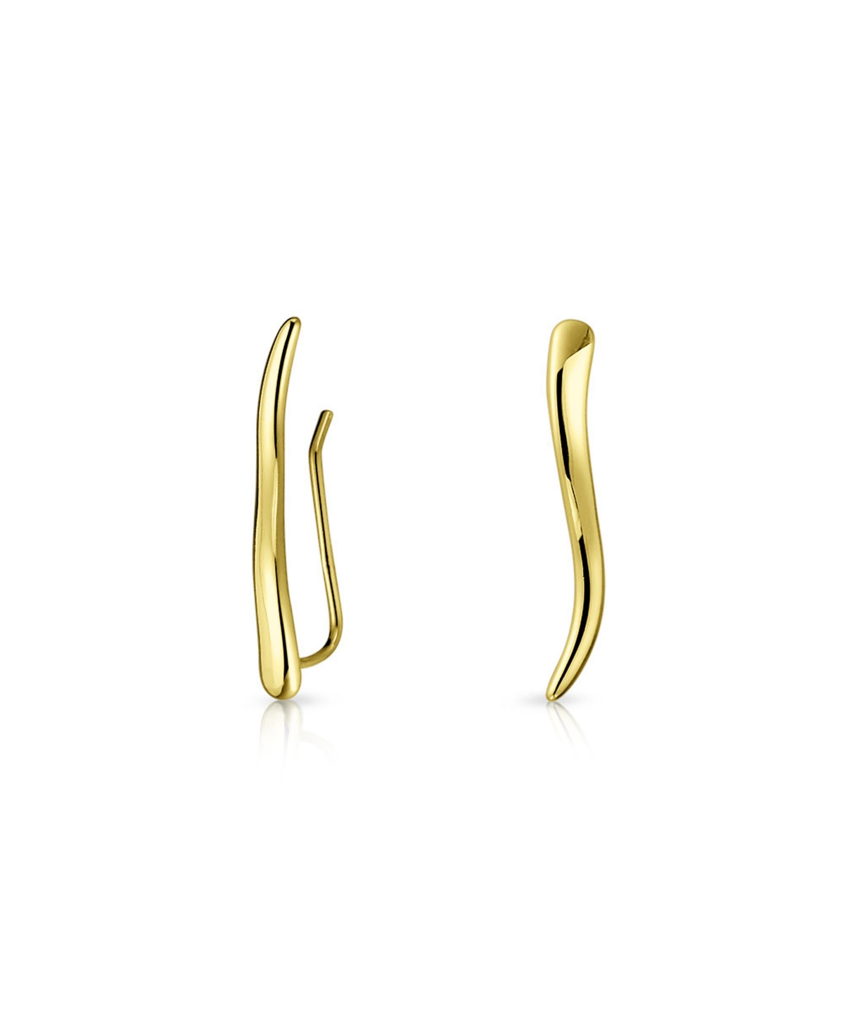 Minimalist Geometric Linear Wave Ear Pin Crawlers Climbers Earrings Yellow Gold Plated .925 Sterling Silver - Gold-tone