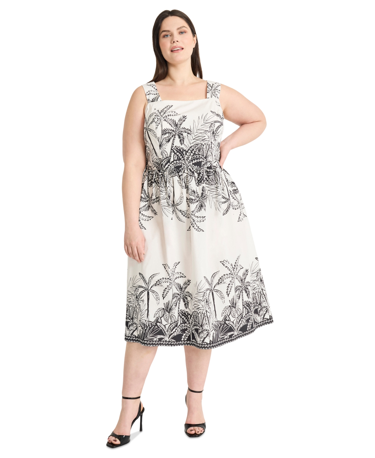 Plus Size Printed Fit & Flare Midi Dress - Black/White