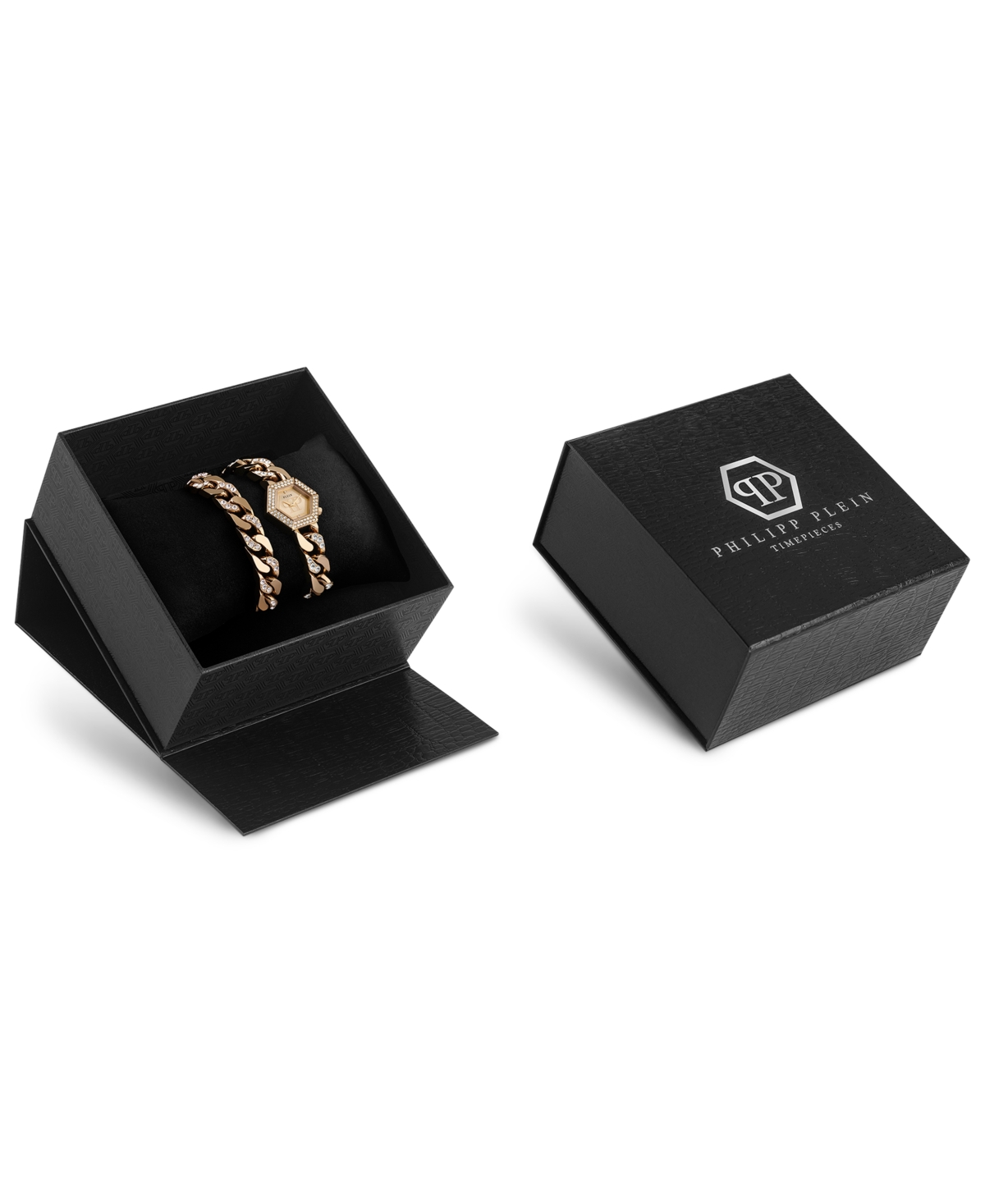 Philipp Plein Women's The Hexagon Gold-tone Stainless Steel Crystal Link Wrap Bracelet Watch 28mm In Ip Yellow Gold