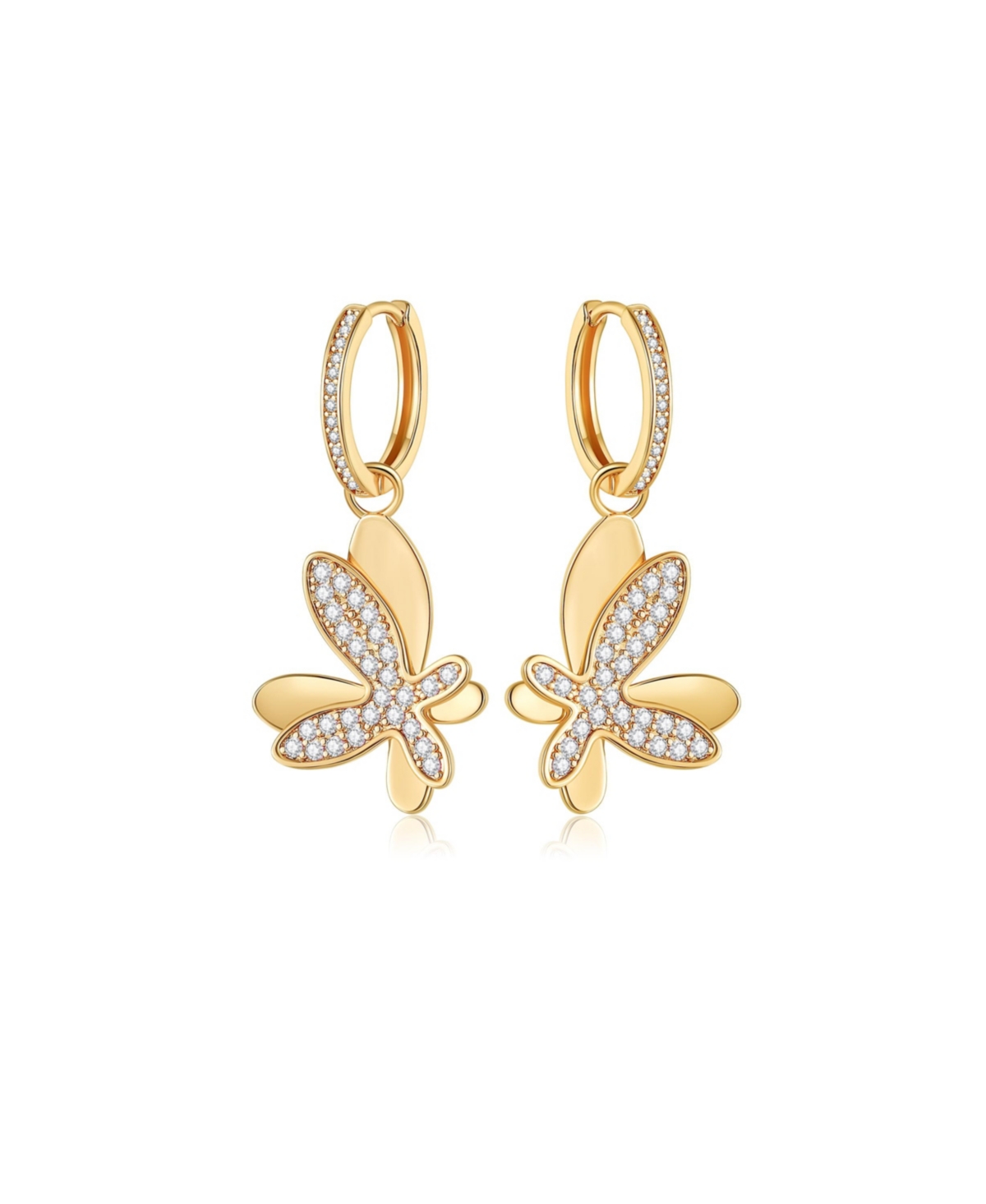 Pave Butterfly Dangle Drop Hoop Earrings - Blue