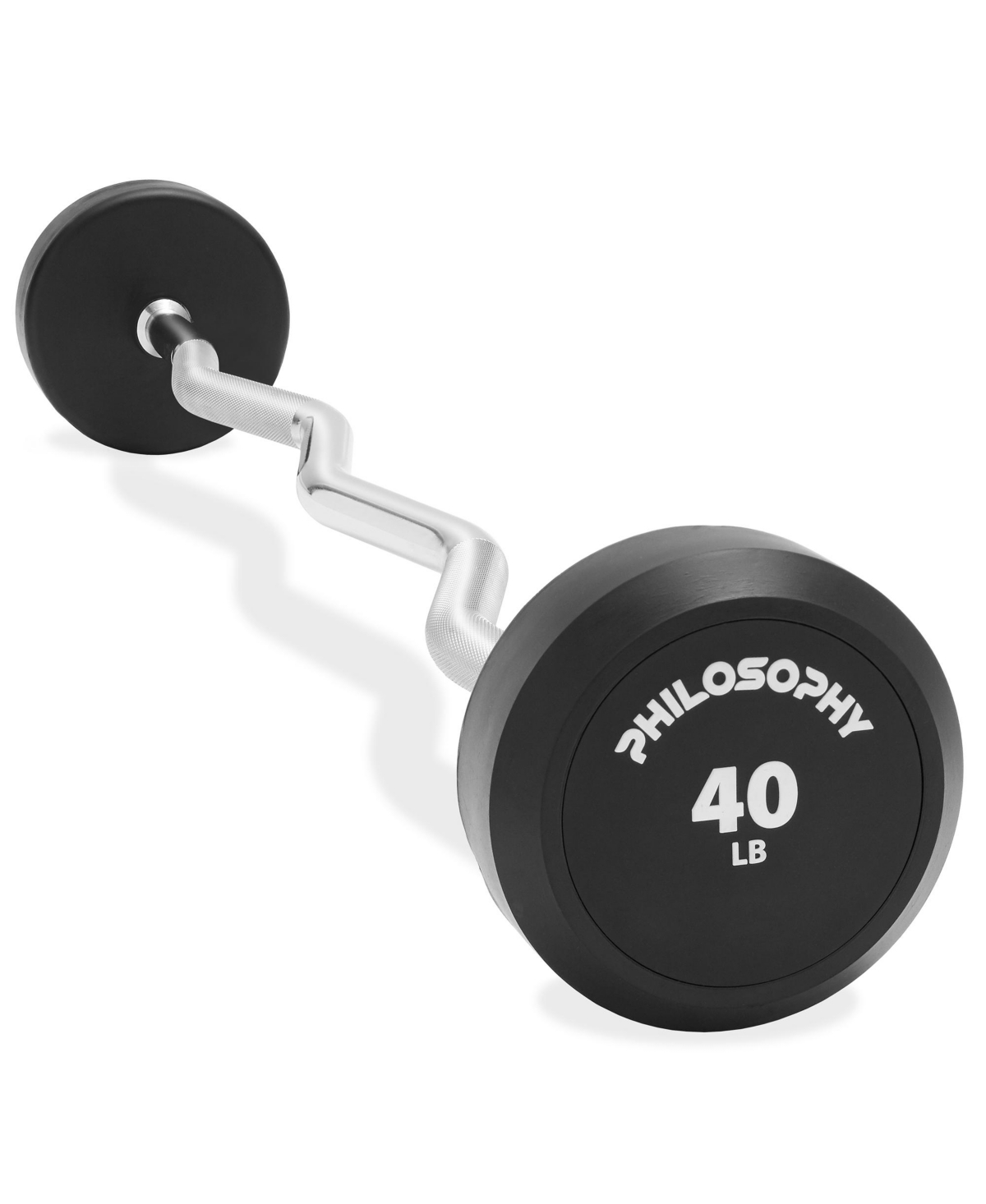 Rubber Fixed Barbell, 40 Lb Pre-Loaded Weight Ez Curl Bar for Strength Training & Weightlifting - Black