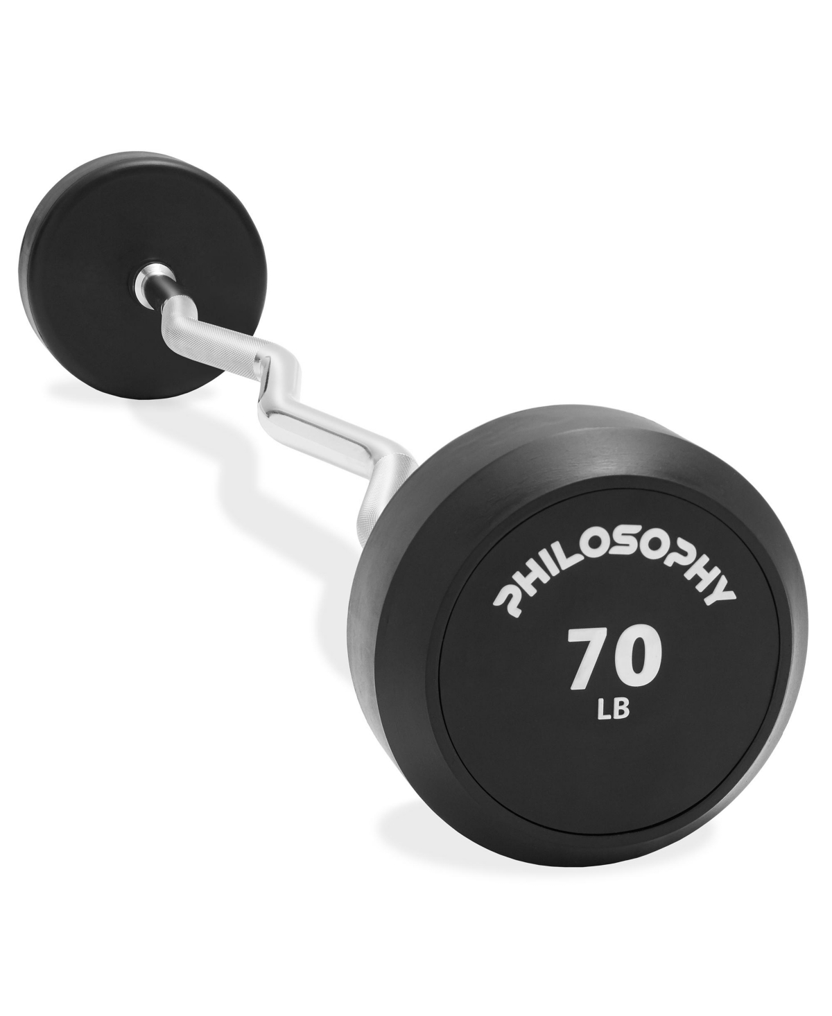Rubber Fixed Barbell, 70 Lb Pre-Loaded Weight Ez Curl Bar for Strength Training & Weightlifting - Black