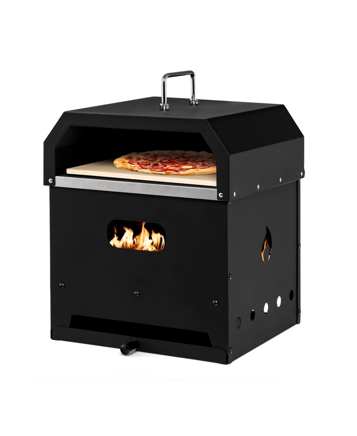 4-in-1 Outdoor Portable Pizza Oven with 12 Inch Pizza Stone - Black