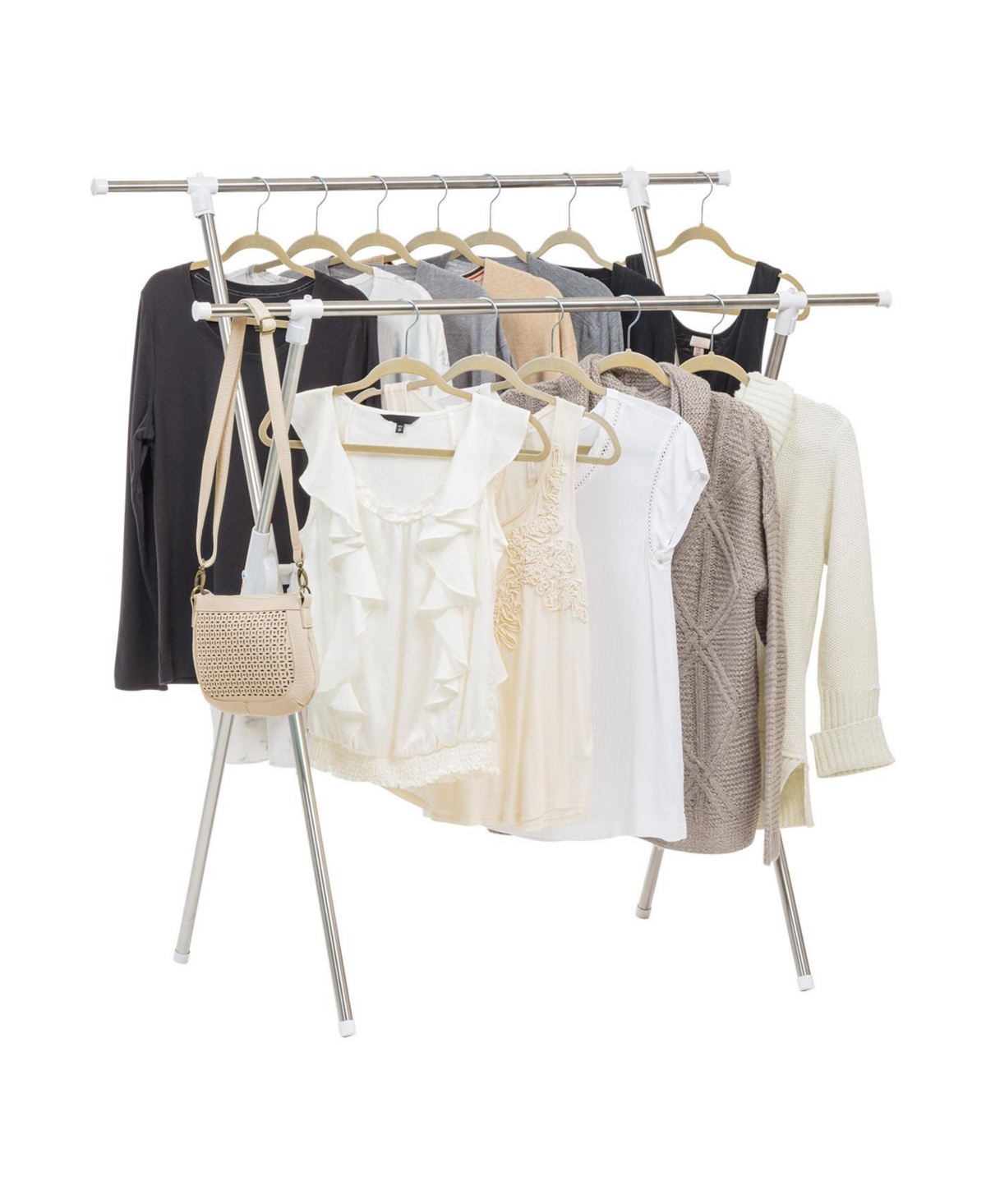 Usa Foldable Clothes Drying Rack with Extendable Rods for Large Laundry Loads - Silver