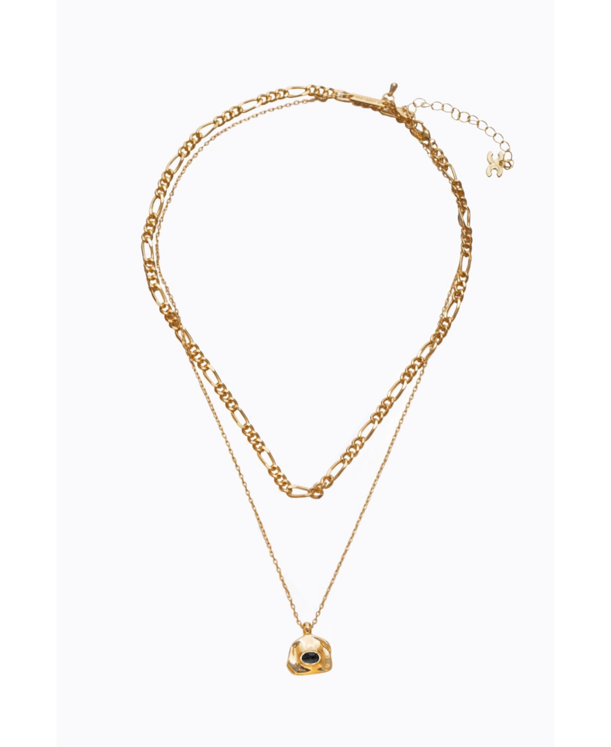 Aria Gemstone Pendant Necklace and Figaro Chain Layering Set - Silver/translucent white