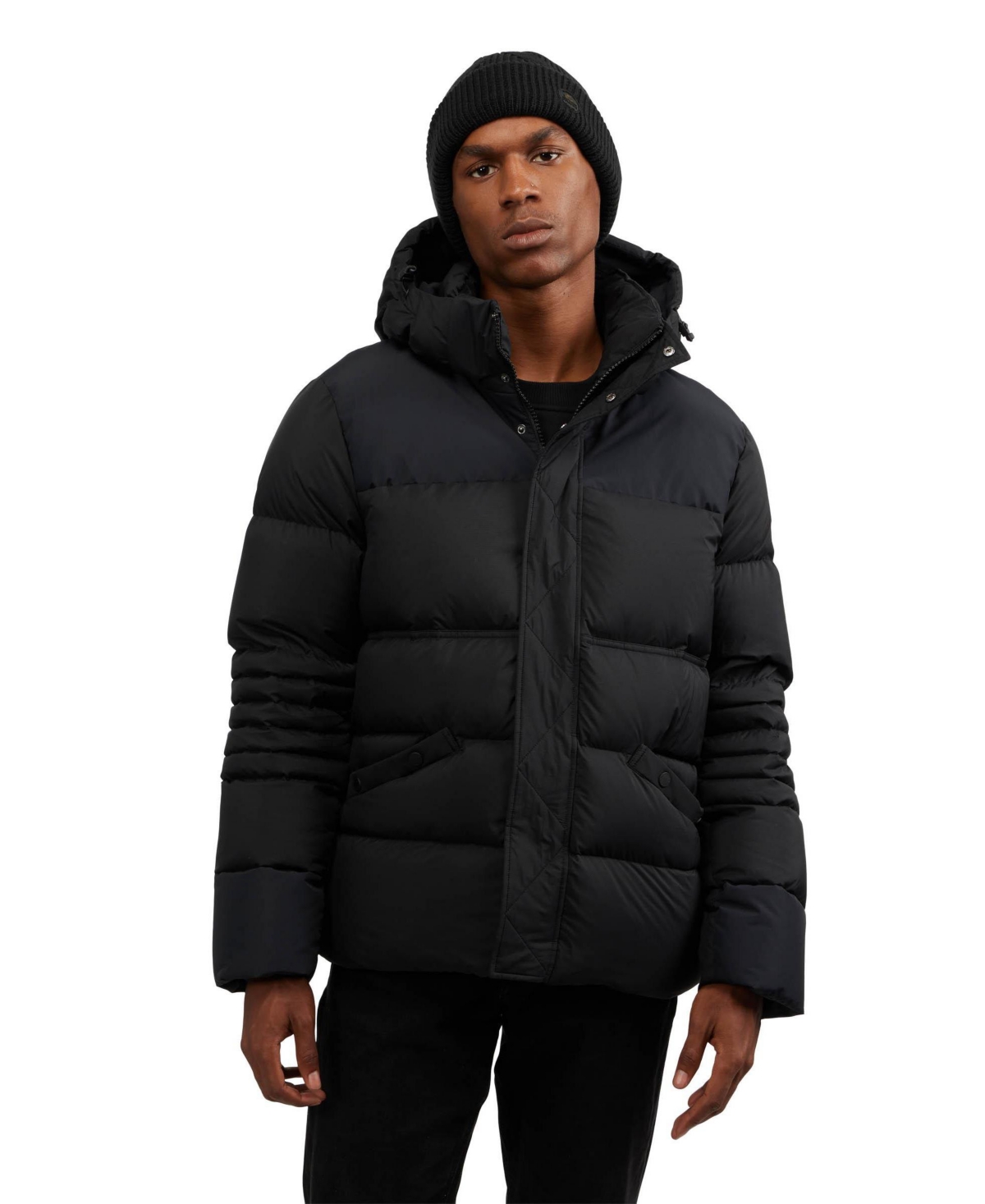 Men's Titan Mixed Media Puffer with Removable Hood - Black