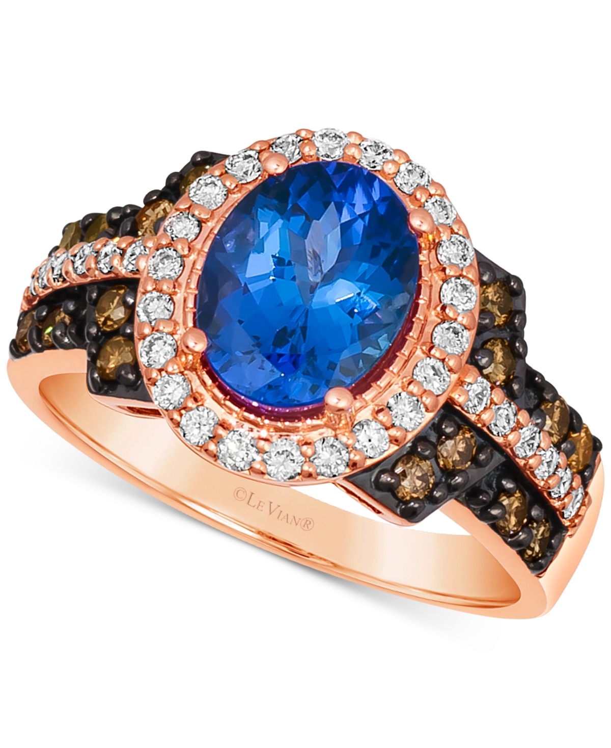 Blueberry Tanzanite (1-5/8 ct. t.w.) & Diamond (5/8 ct. t.w.) Oval Hao Ring in 14k Rose Gold - Rose Gold