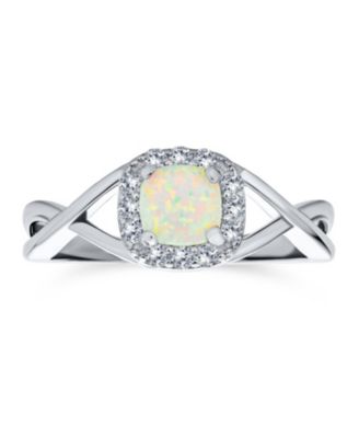 Delicate Dainty Pave Cz Halo Circle 1ctw Square Solitaire Created White Opal Promise Ring .925 Sterling Silver