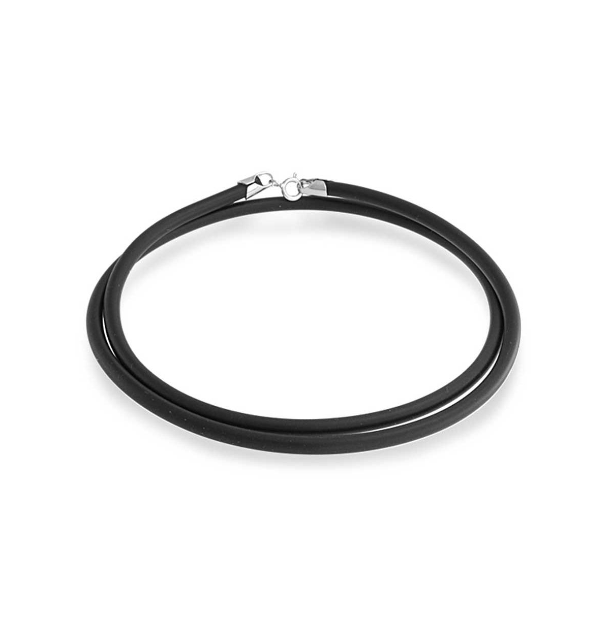 Plain Thin Black Rubber Cord Necklace with .925 Sterling Silver Lobster Claw Clasp - Black