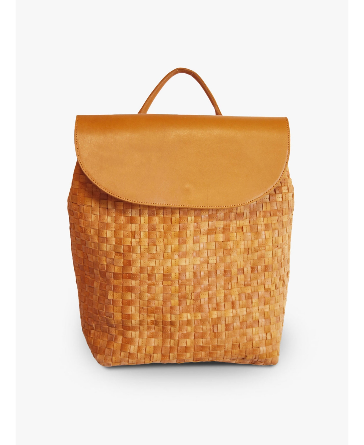 Elsa Basketweave Backpack - Cognac