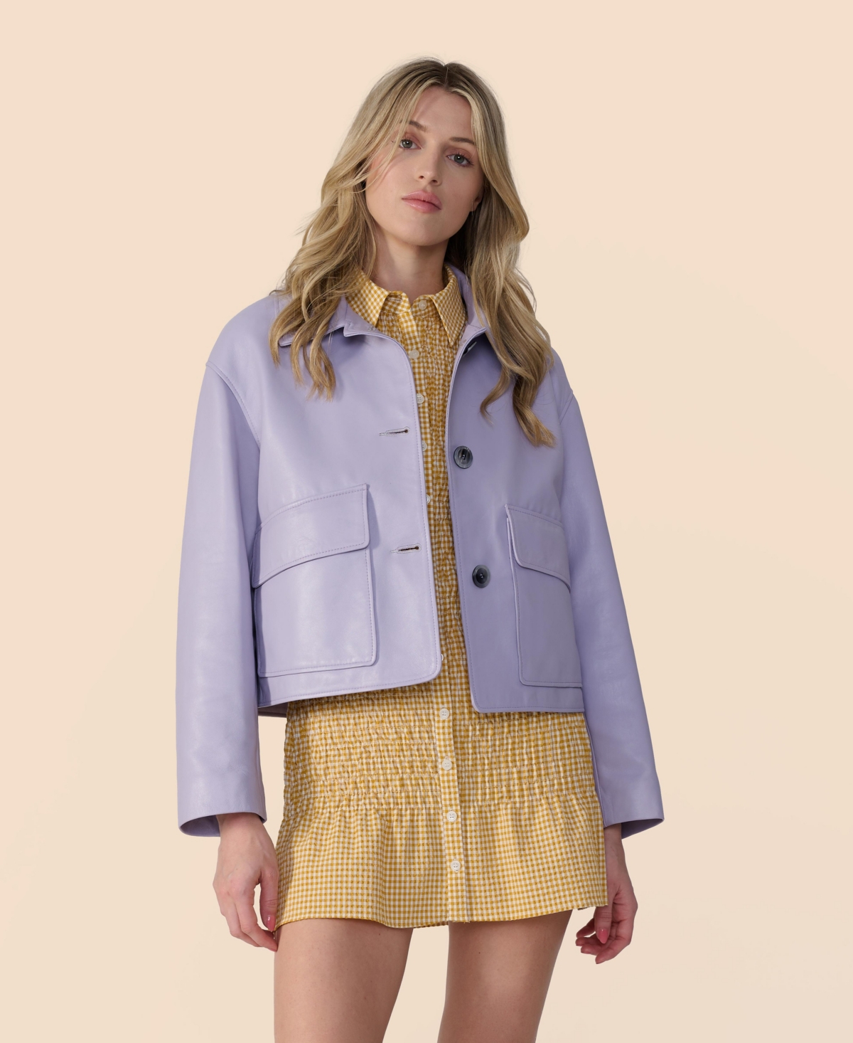 Women's Cropped Leather Jacket, Created for Macy's - Lilac