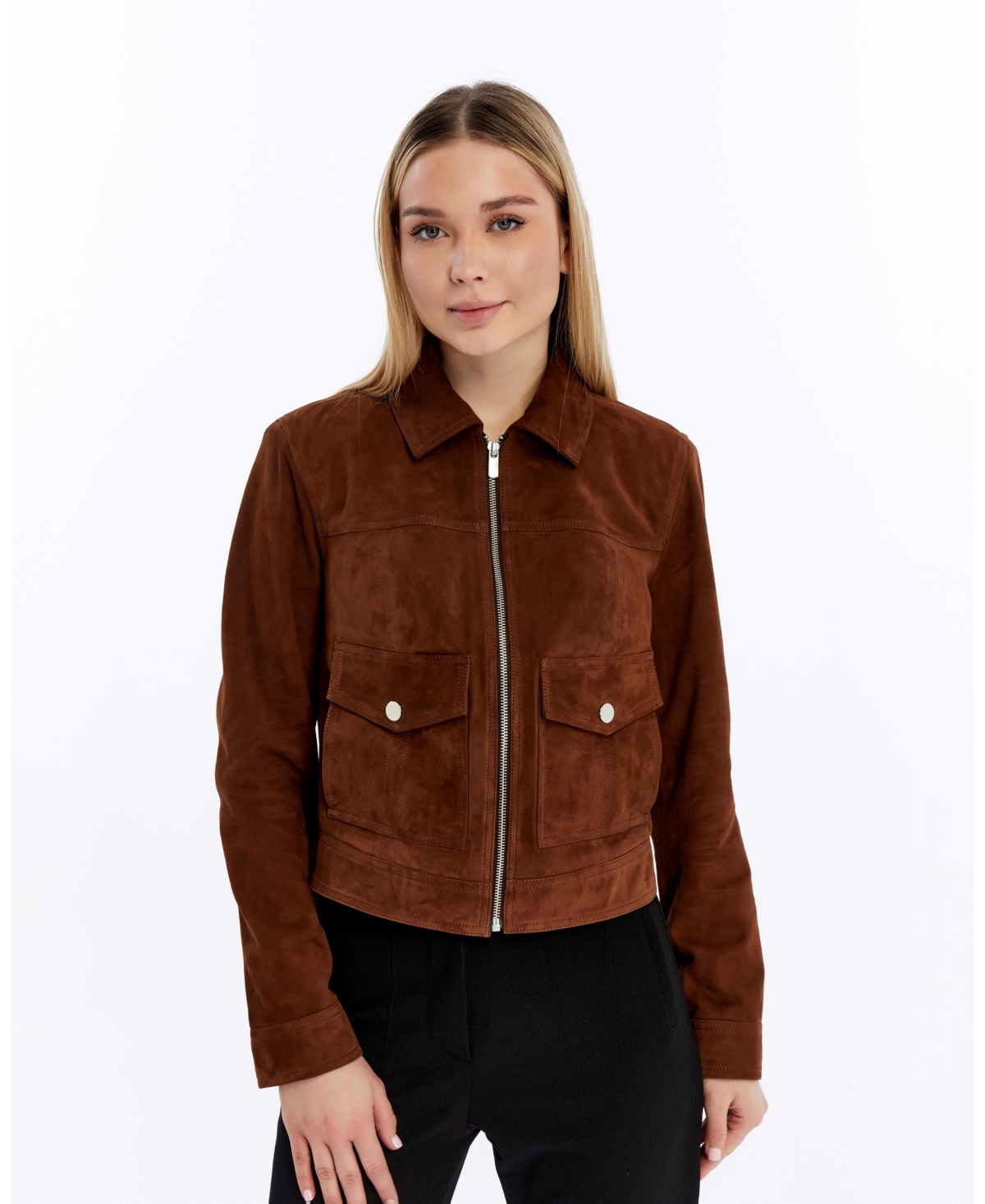 Women's Cropped Suede Jacket, Created For Macy's - Brown