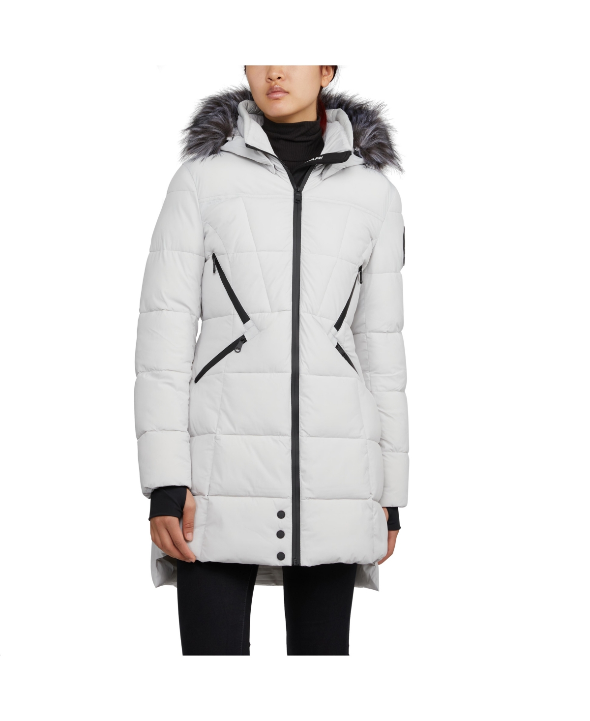 Women's Iclyn Featherless Puffer with Detachable Hood and Faux Fur Trim - Silver