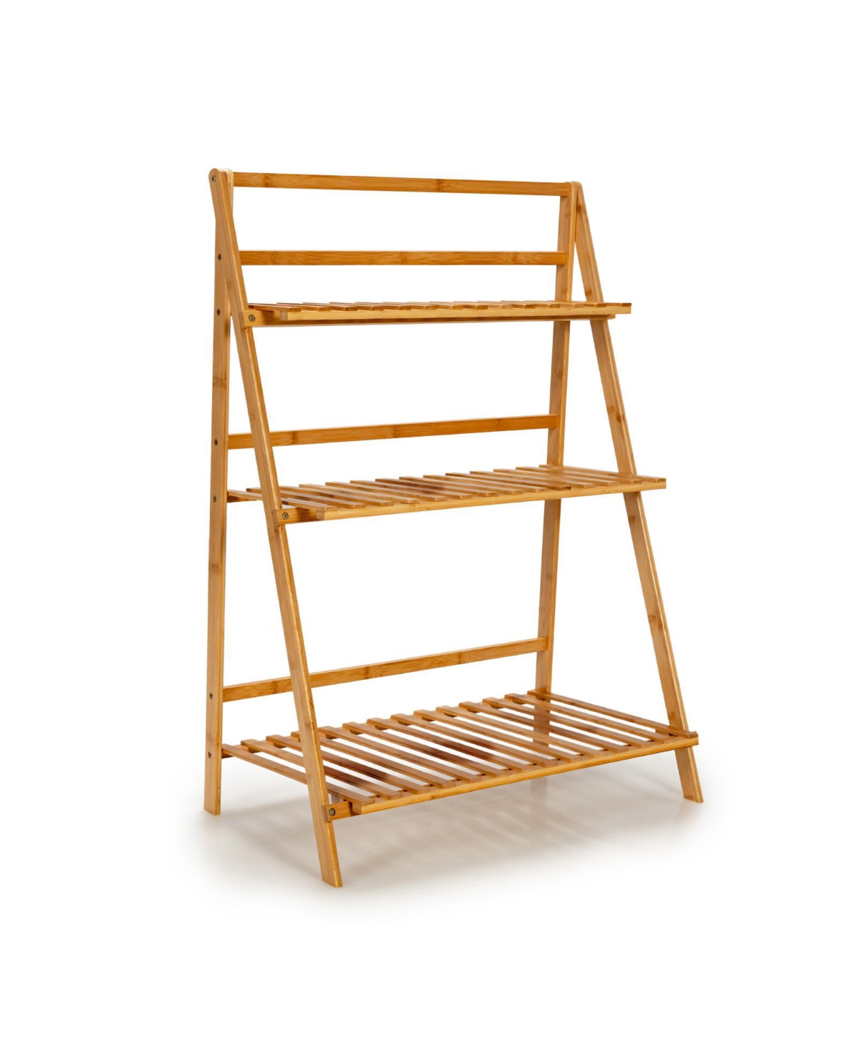 3-Tier Bamboo Foldable Plant Stand with Display Shelf Rack - Brown