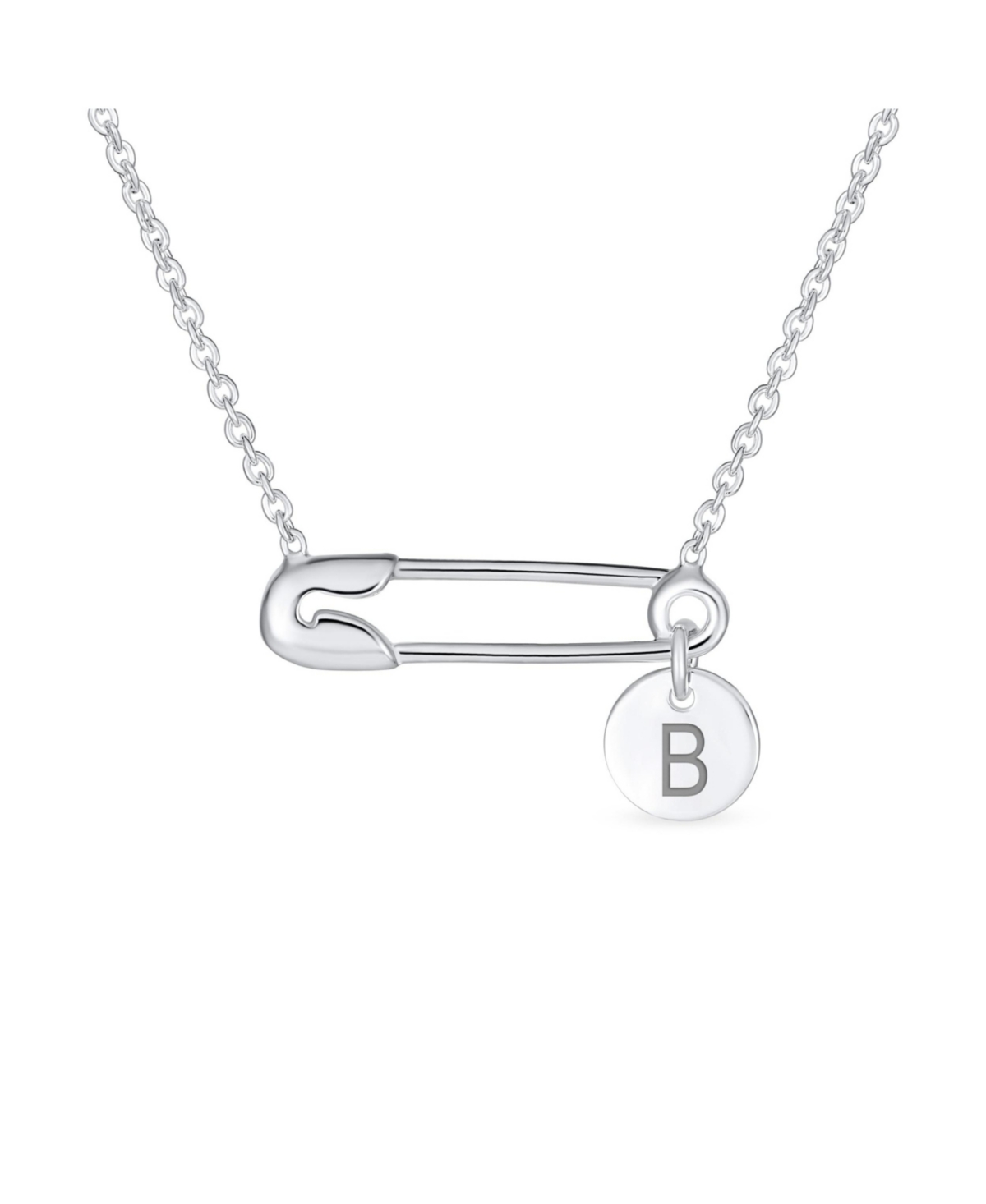 Initial Alphabet A-z Solidarity Pendant Necklace Sterling Silver Safety Pin Design - Silver z