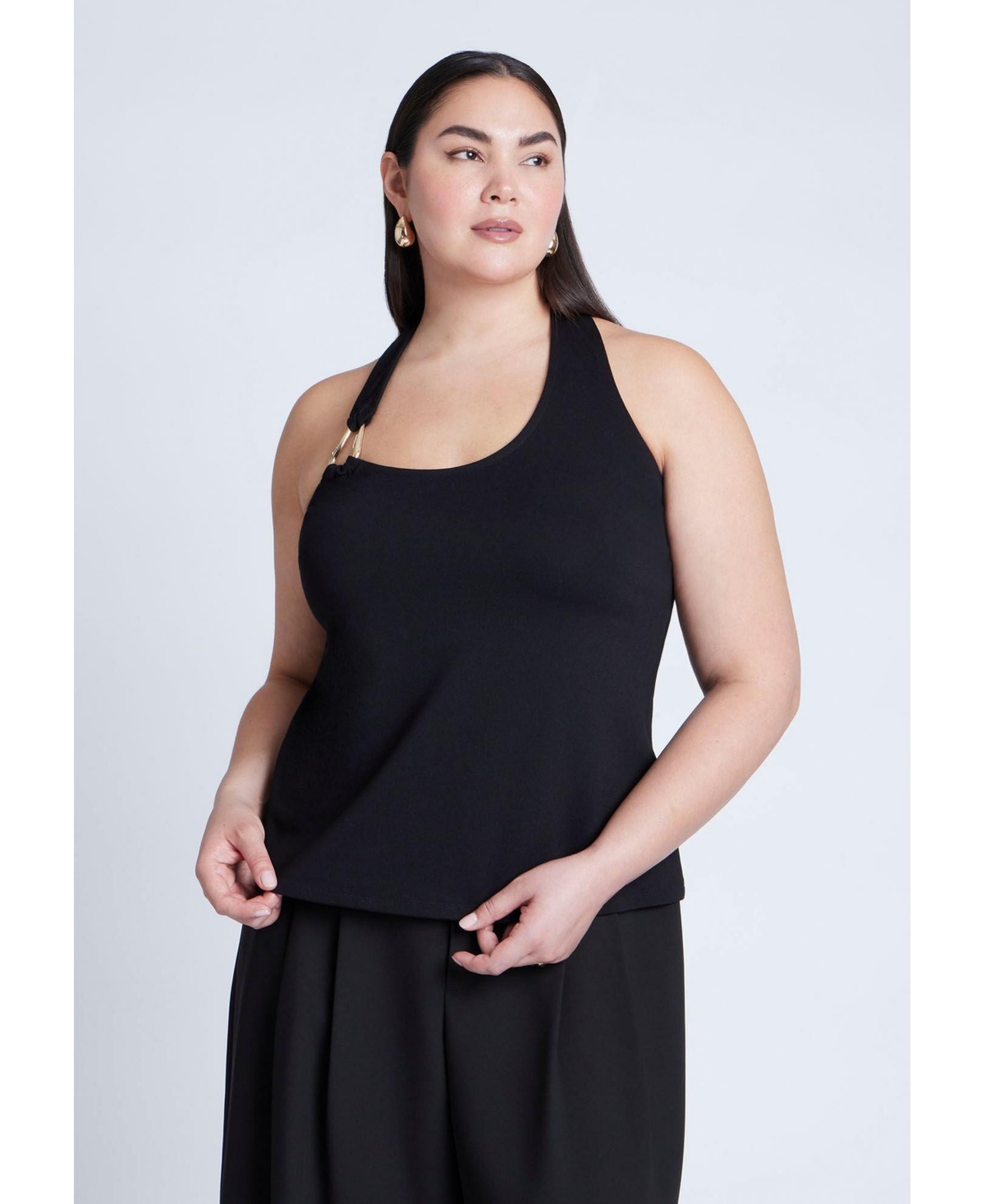 Plus Size Asym Halter With Hardware Detail - Black onyx