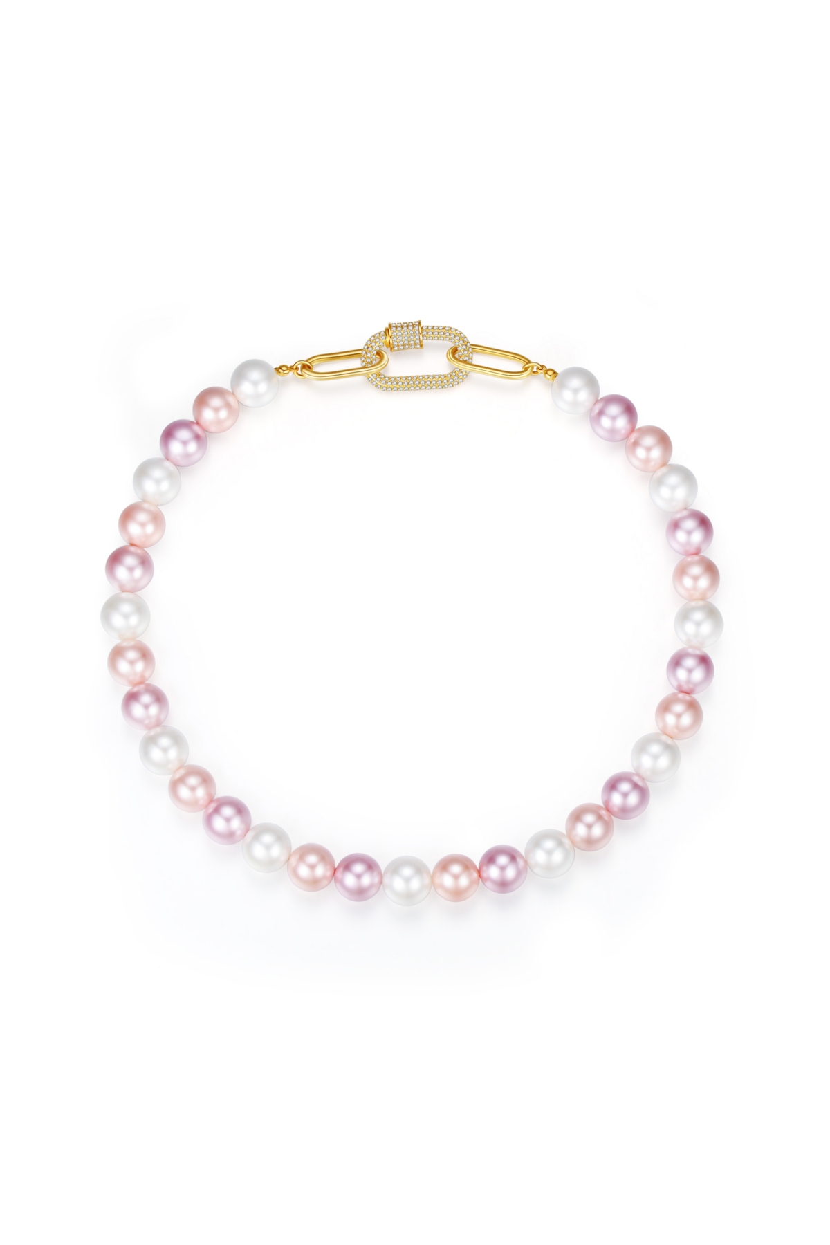 Shell Pearl Necklace with Gem-Encrusted Carabiner Lock (Small) - Pink