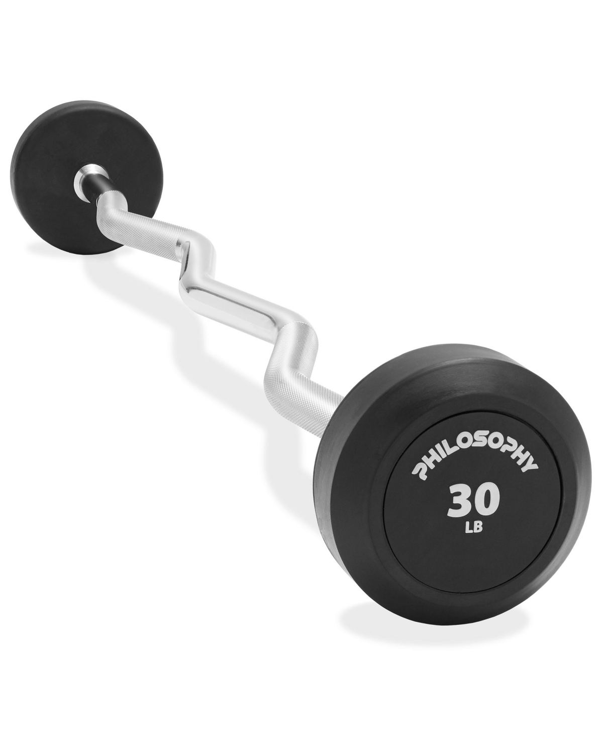 Rubber Fixed Barbell, 30 Lb Pre-Loaded Weight Ez Curl Bar for Strength Training & Weightlifting - Black