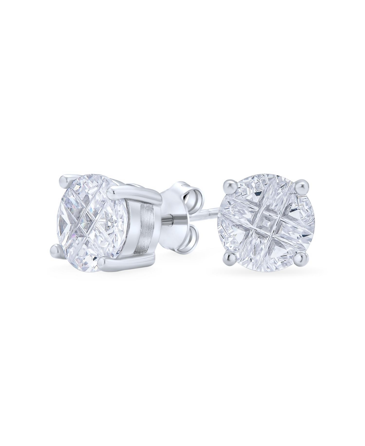 Round Solitaire Cz Invisible Cut Checkboard Cubic Zirconia Stud Earrings Sterling Silver - Clear apr