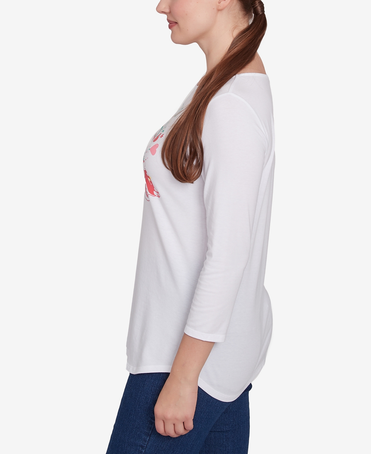 Ruby Rd. Petite Hello Spring Solid Vintage Three Quarter Sleeve T-shirt In White Multi