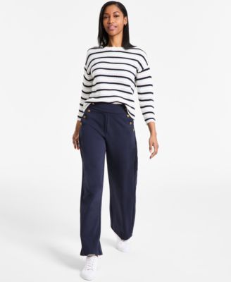Womens Braided Pointelle Knit Sweater Pull On Sailor Pants