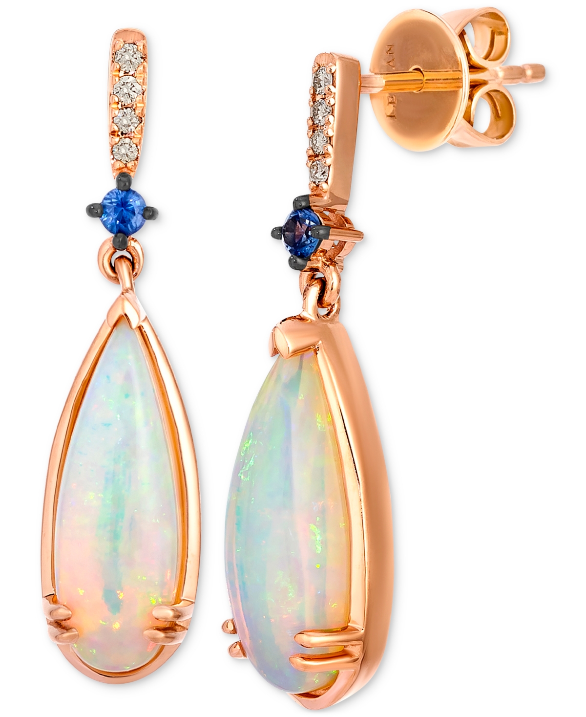 Neopolitan Opal (2 ct. t.w.), Blueberry Sapphire (1/20 ct. t.w.) & Nude Diamond (1/20 ct. t.w.) Drop Earrings in 14k Rose Gold - Rose Gold