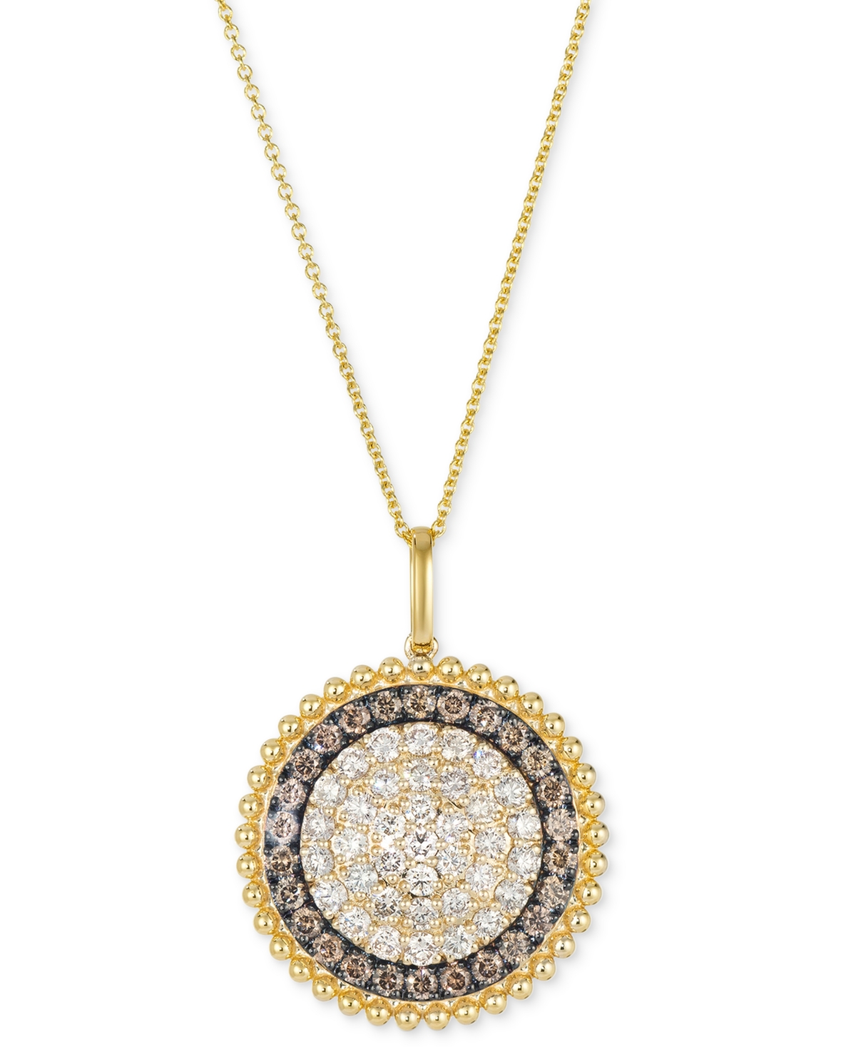 Nude Diamond (1-1/5 ct. t.w.) & Chocolate Diamond (5/8 ct. t.w.) Circle Pendant Necklace in 14k Yellow Gold, 20" - Yellow Gold
