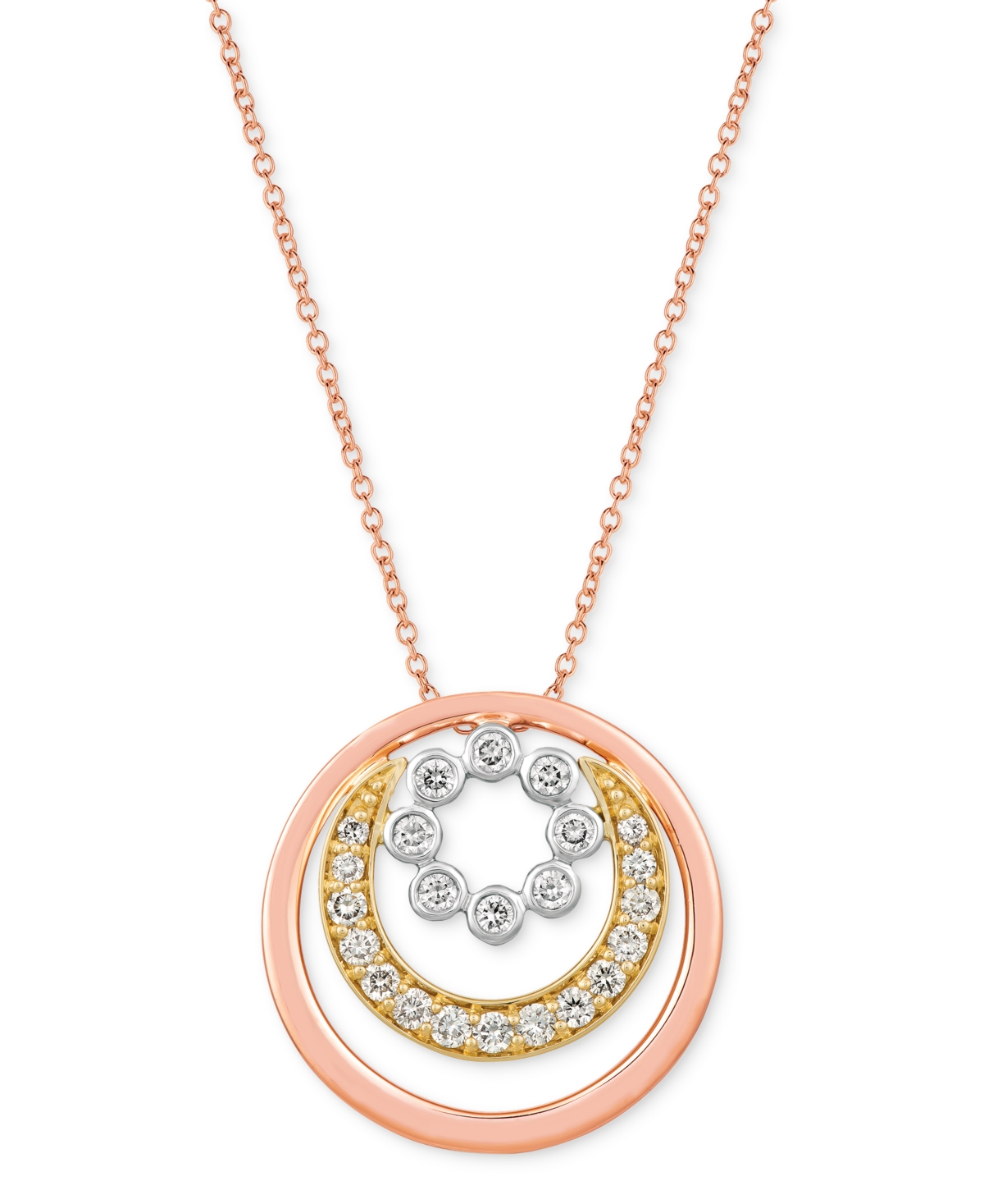 Nude Diamond Graduated Circle Adjustable 20" Pendant Necklace (5/8 ct. t.w.) in 14k Tricolor Gold - Tri Color Gold