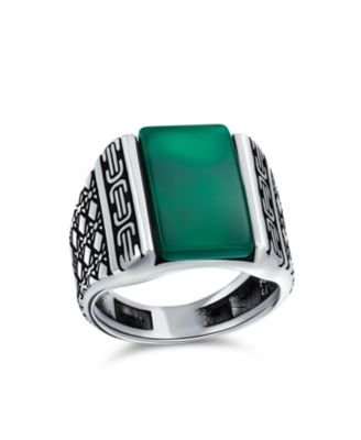 Cable Etching Band Green Agate Black Onyx Rectangle Signet Ring Heavy .925 Sterling Silver