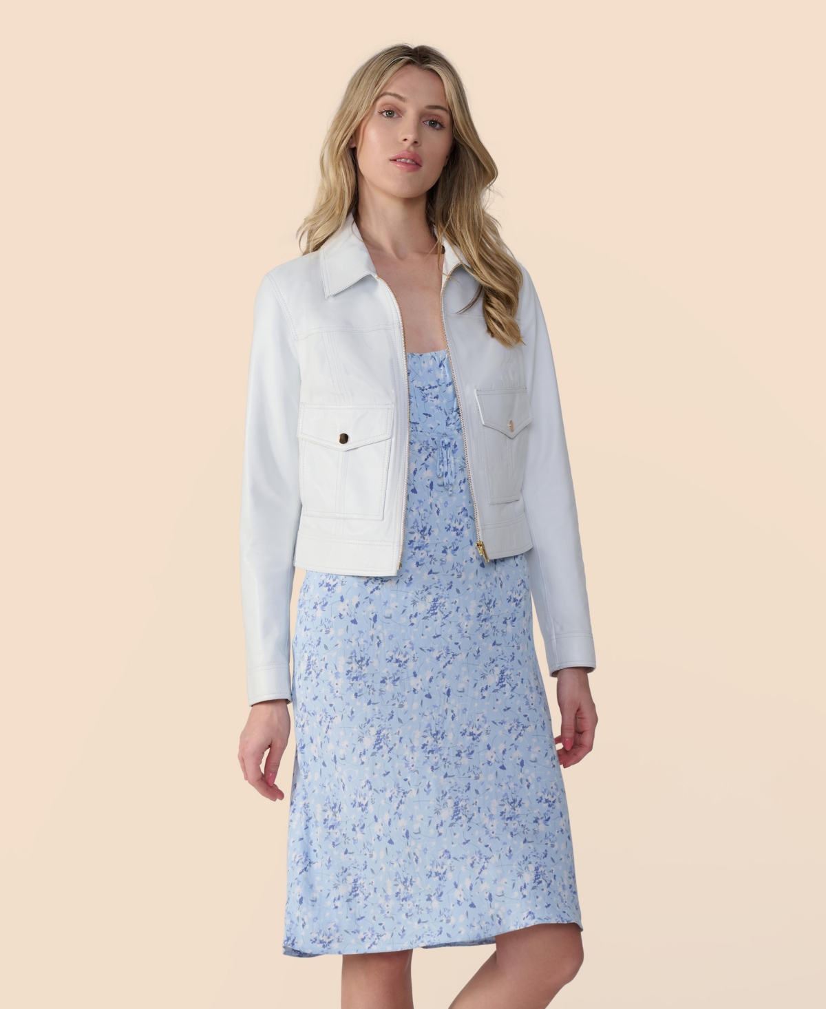 Women's Bomber Leather Jacket, Created for Macy's - White