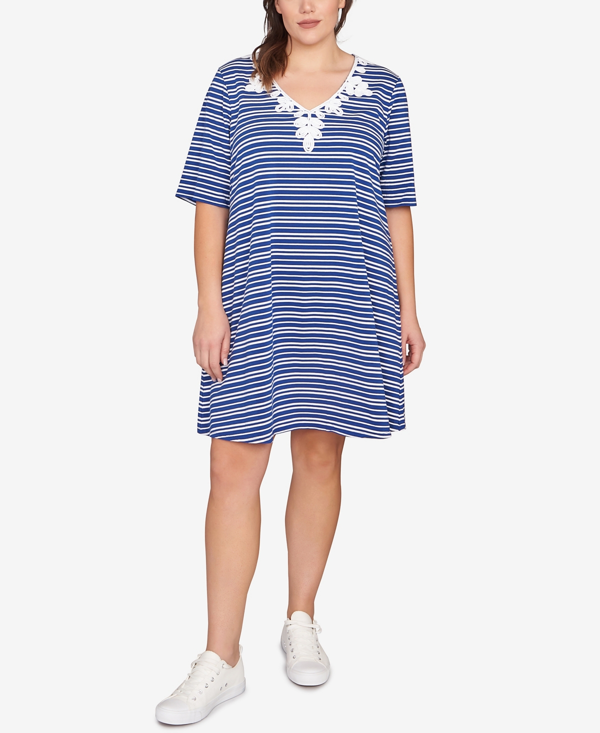 Ruby Rd. Plus Size Embroidered Stripe Knit Dress