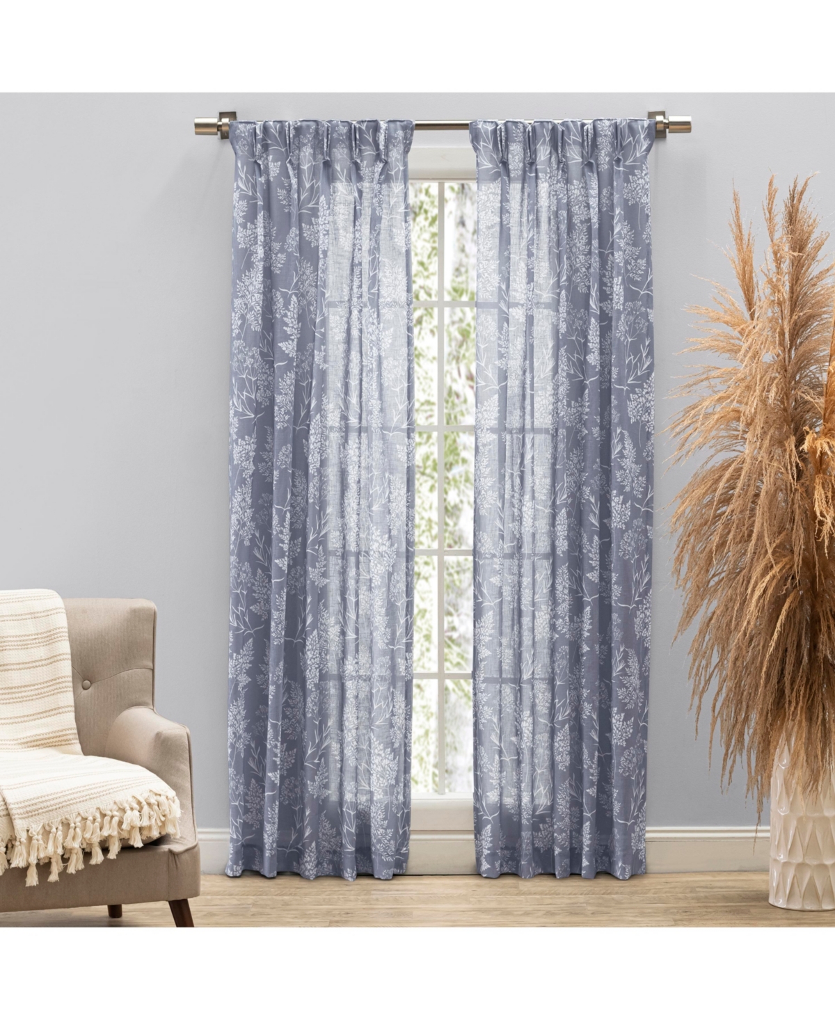 Wild Meadows Pinch Pleat w/Back Tabs Curtain Pair 150"W x 84"L - Blue