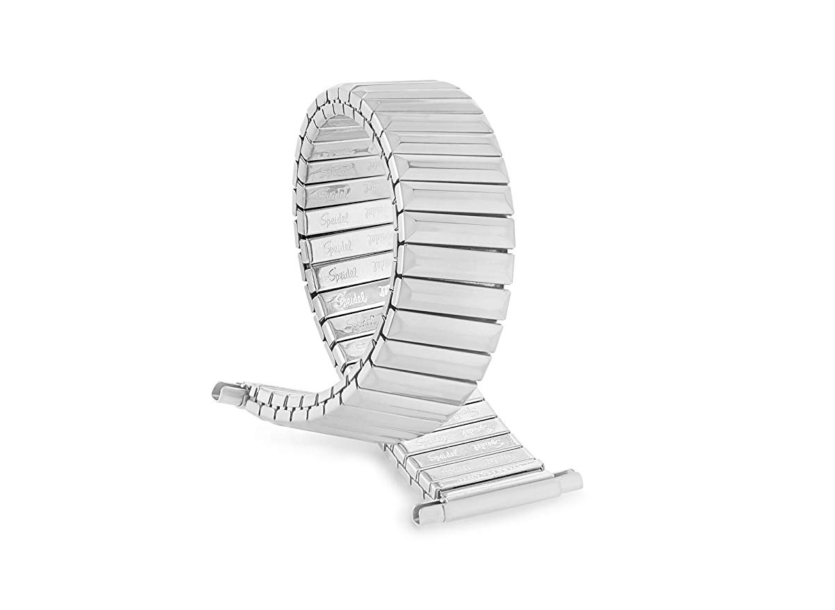 Men's Twist-o-Flex 16-22MM Adjustable End Bands Silver- Regular, Curved End - Silver