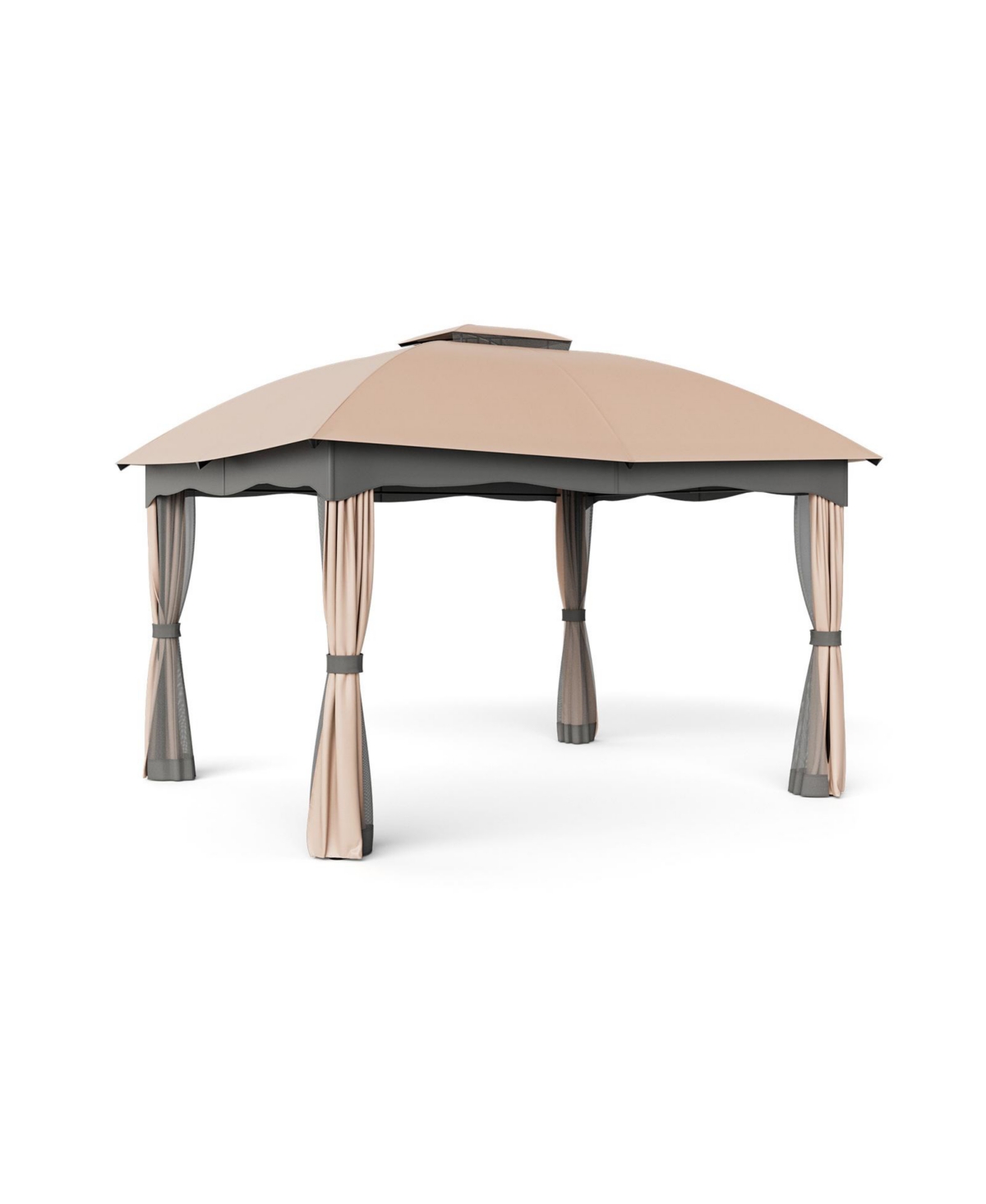 12 x 10 Feet Patio Canopy Double Vented Heavy Duty Steel Gazebo - Brown
