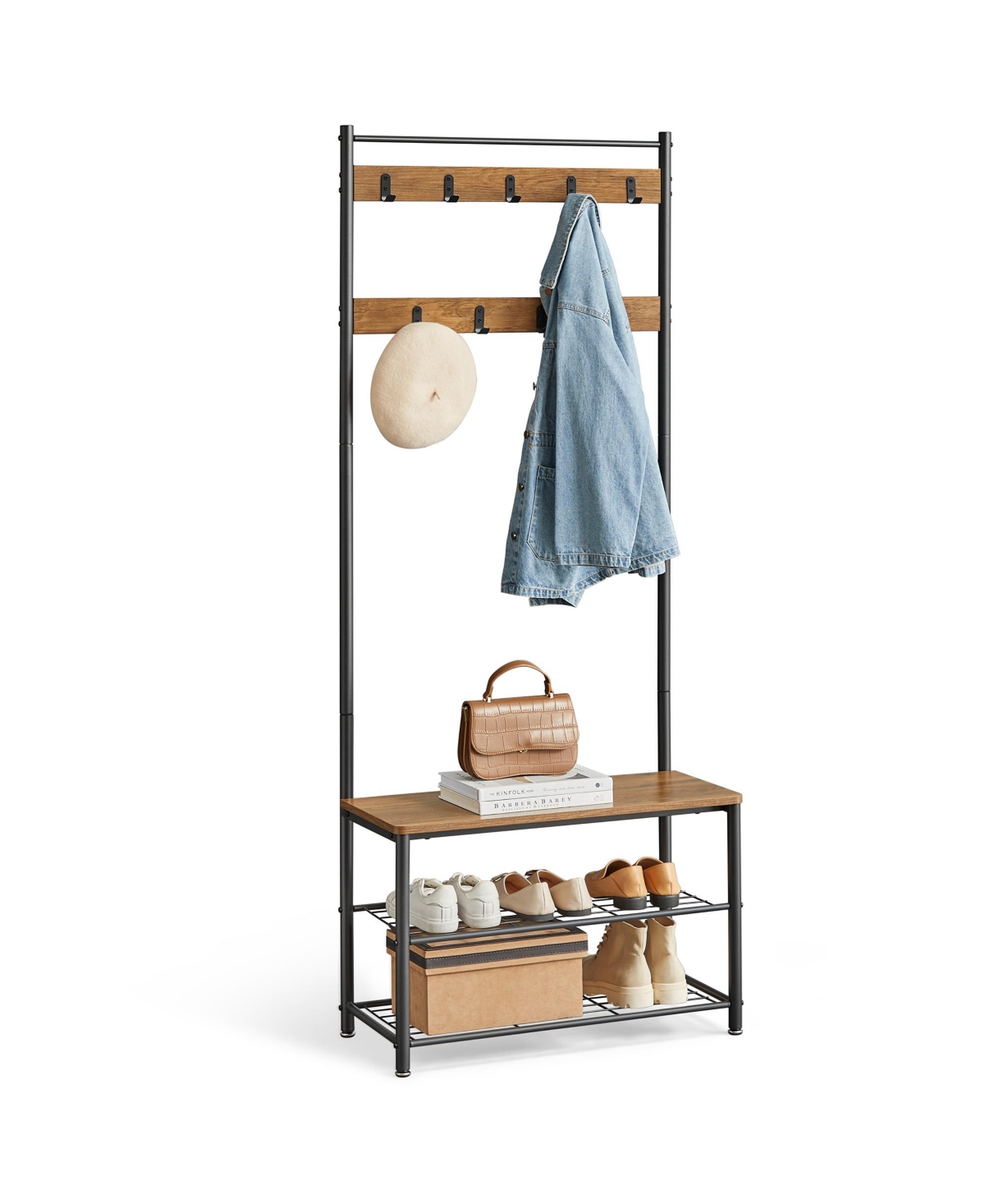 Coat Rack with Shoe Storage - Light/Pastel Grey