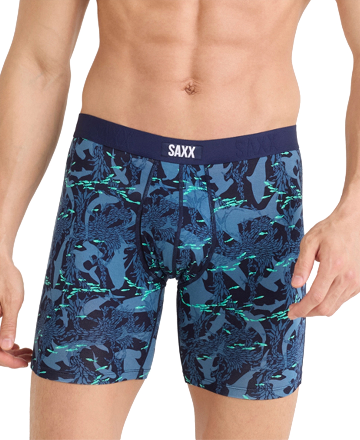 Saxx Vibe Xtra Boxer Briefs In Sharks And Minnows-dk Ink