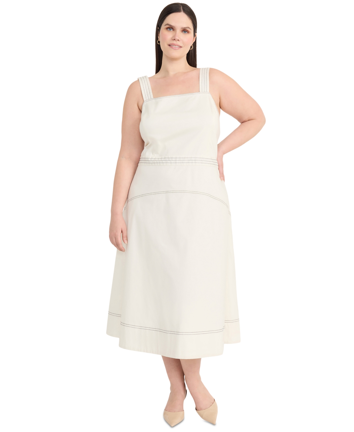 Plus Size Cotton Midi Dress - White