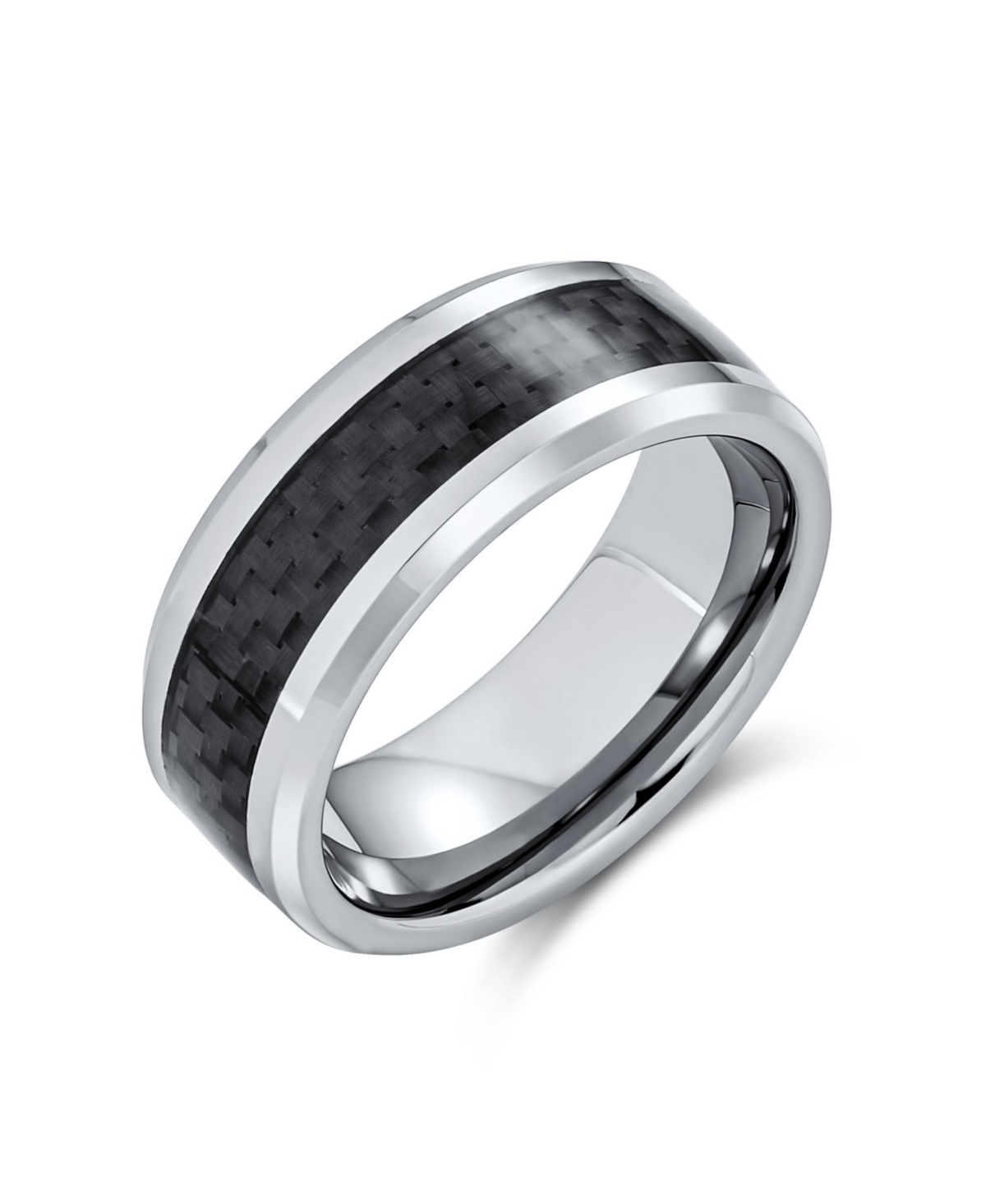 Opalescent Inlay Titanium Promise Band Ring Black Silver Tone 8MM - Dark blue