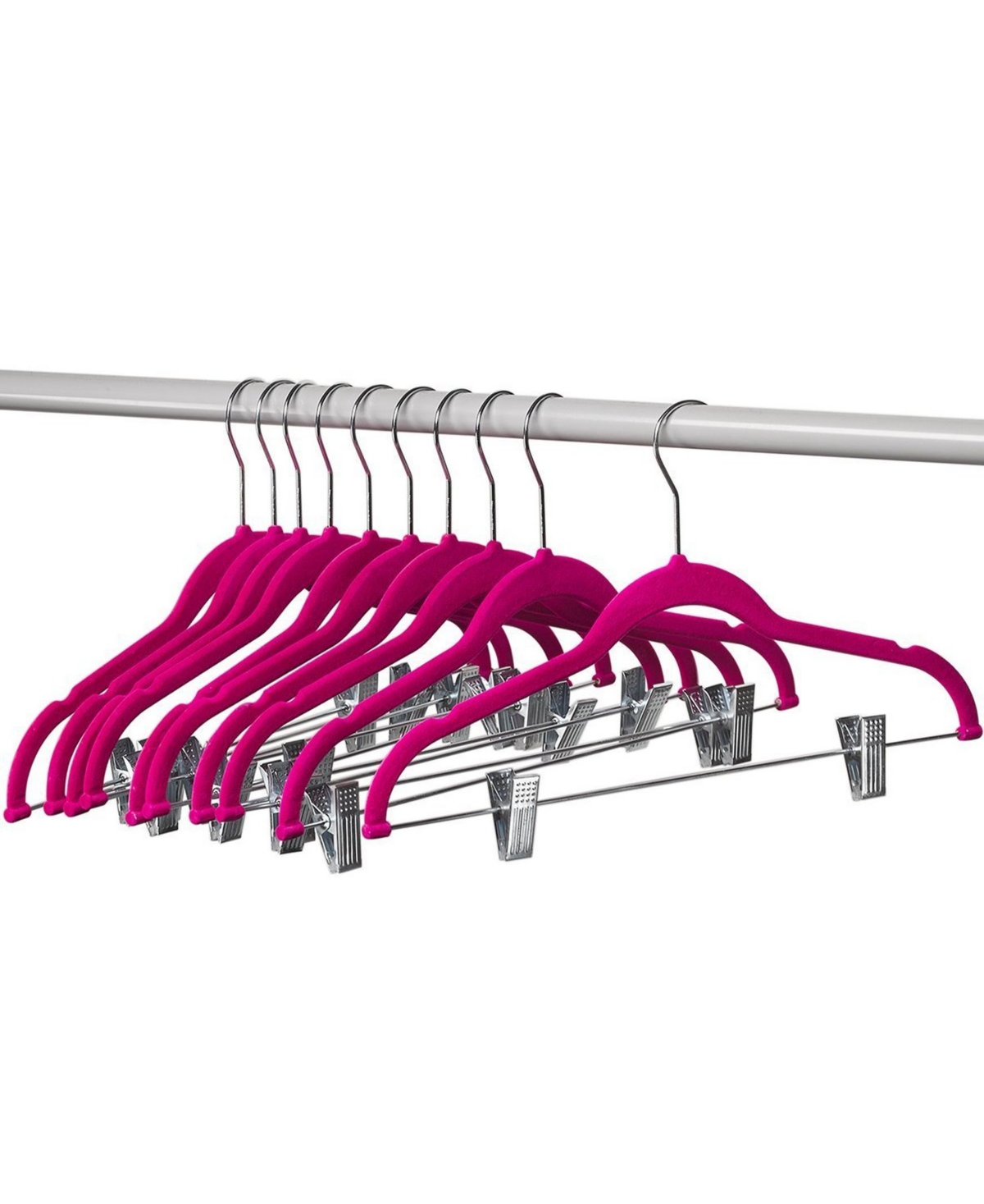 10 Pack Clothes Hangers with Clips in Pink - Ultra Thin No Slip Hangers for Skirts, Pants or Dresses - Pink