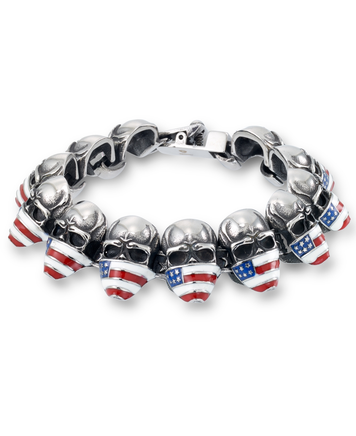 Men's Enamel Skull Bracelet in Stainless Steel - Stainless Steel