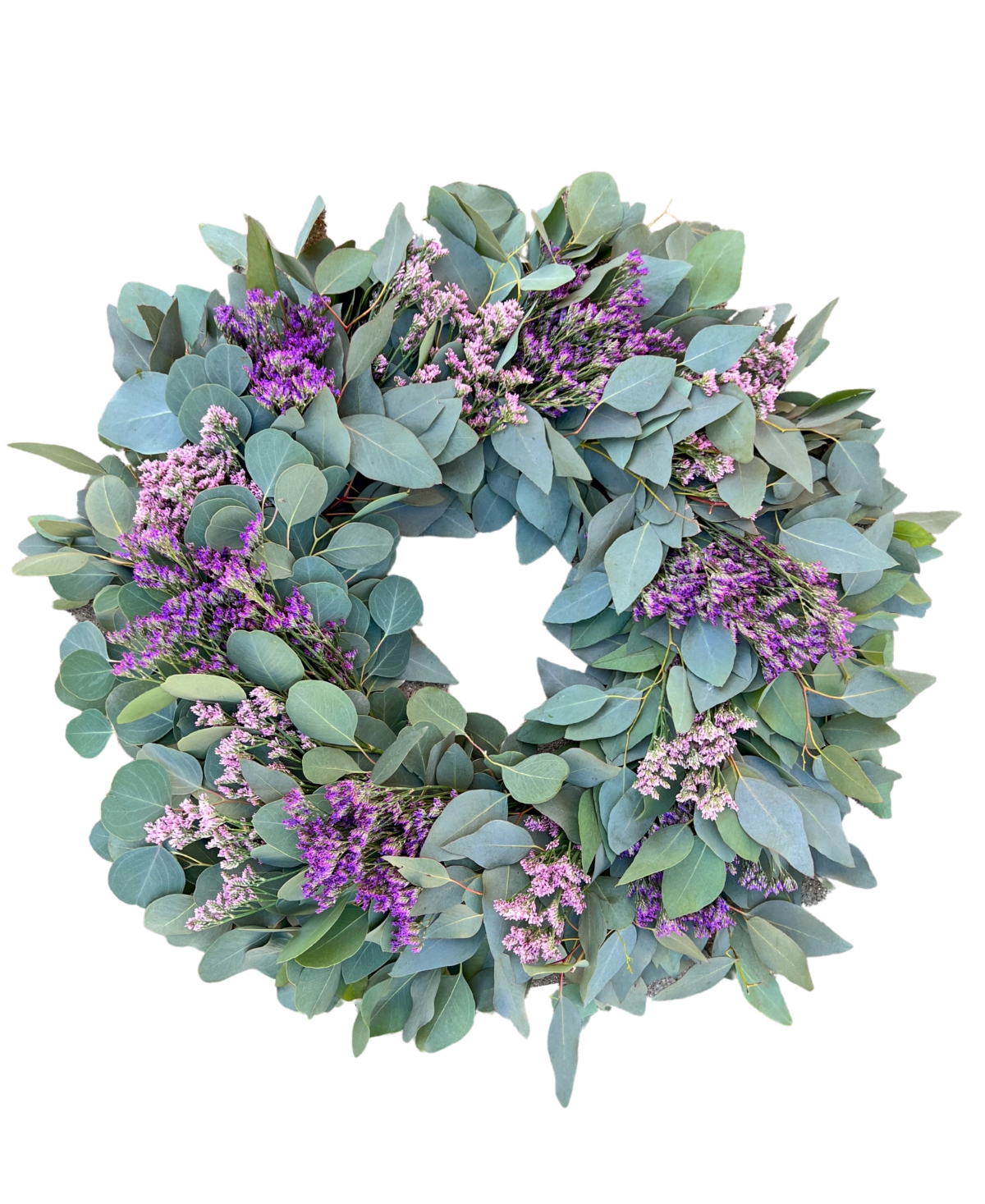 Real Misty Flower Limonium Fresh Spring Wreath, 20"